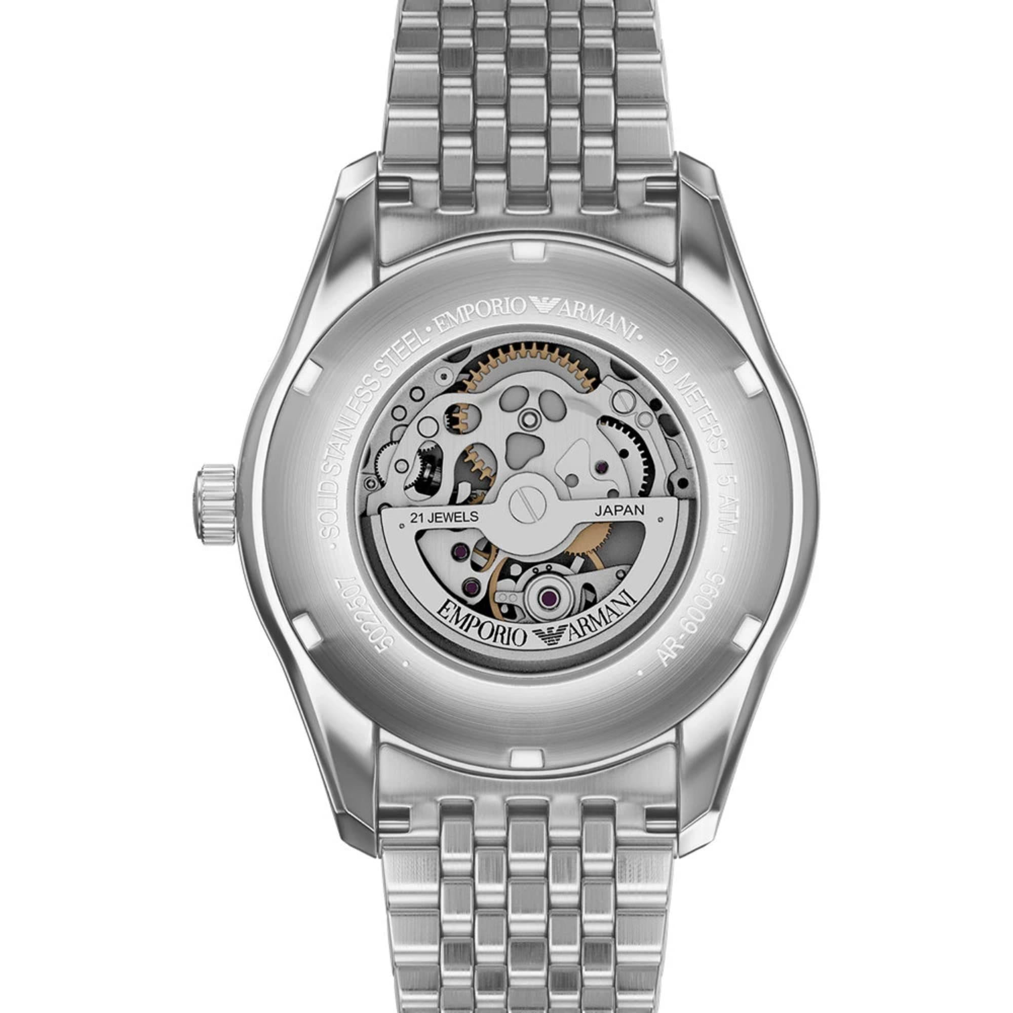Emporio Armani Skeleton Automatic Silver Dial Steel Strap Men's Watch AR60095
