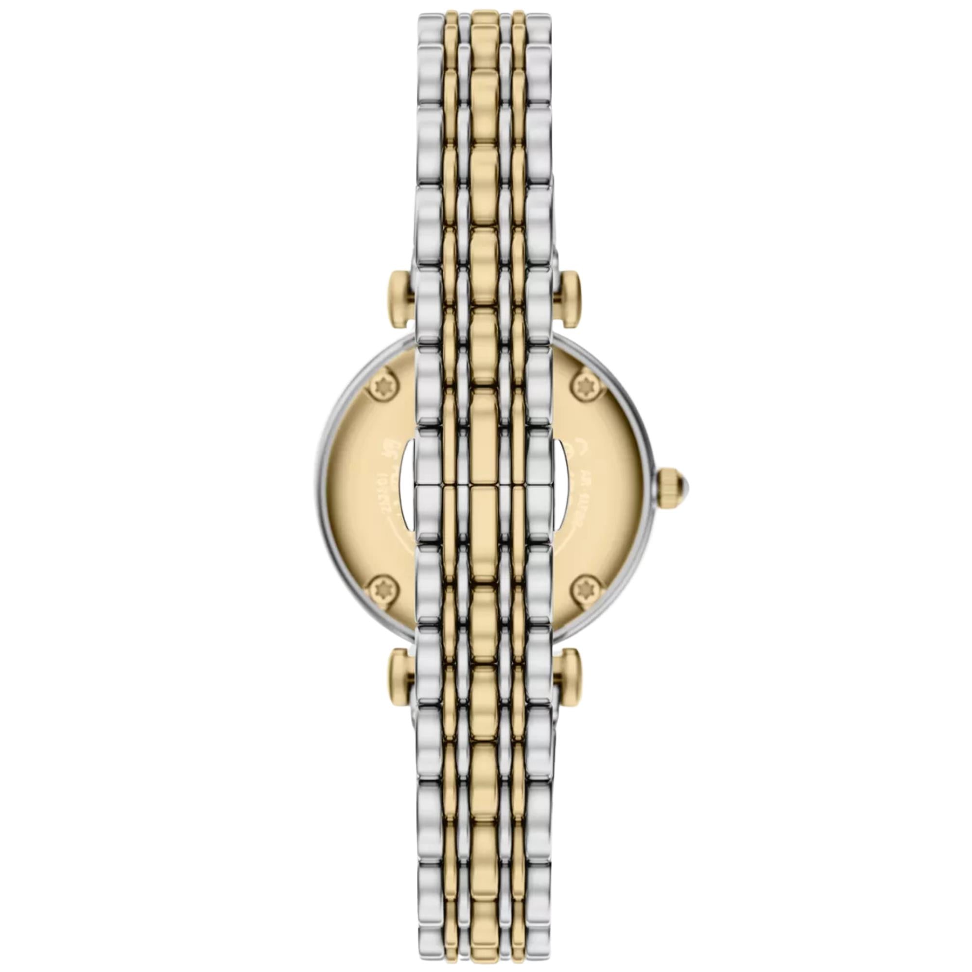 Emporio Armani Gianni T-Bar 28mm White Mother of Pearl Dial Steel Ladies Quartz Watch AR11769