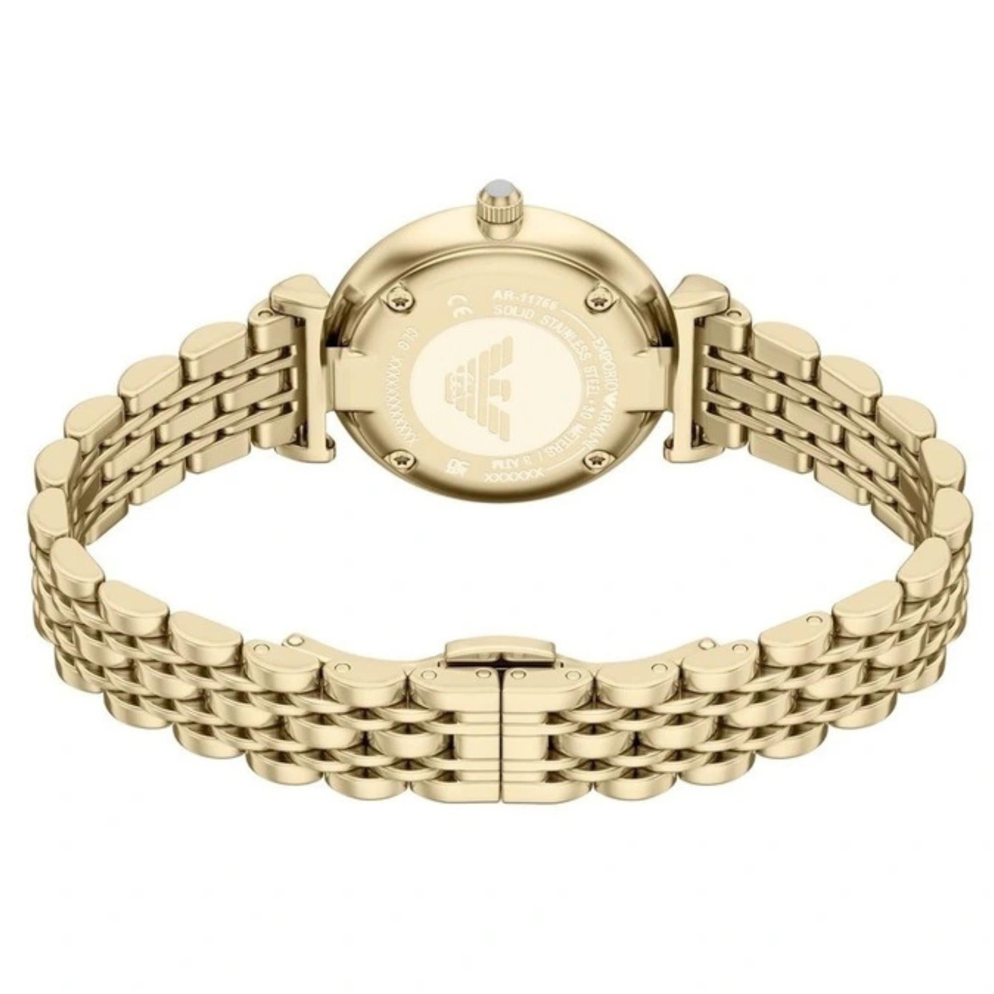Emporio Armani Gianni T-Bar 32mm Beige Gold Dial Steel Ladies Quartz Watch AR11766
