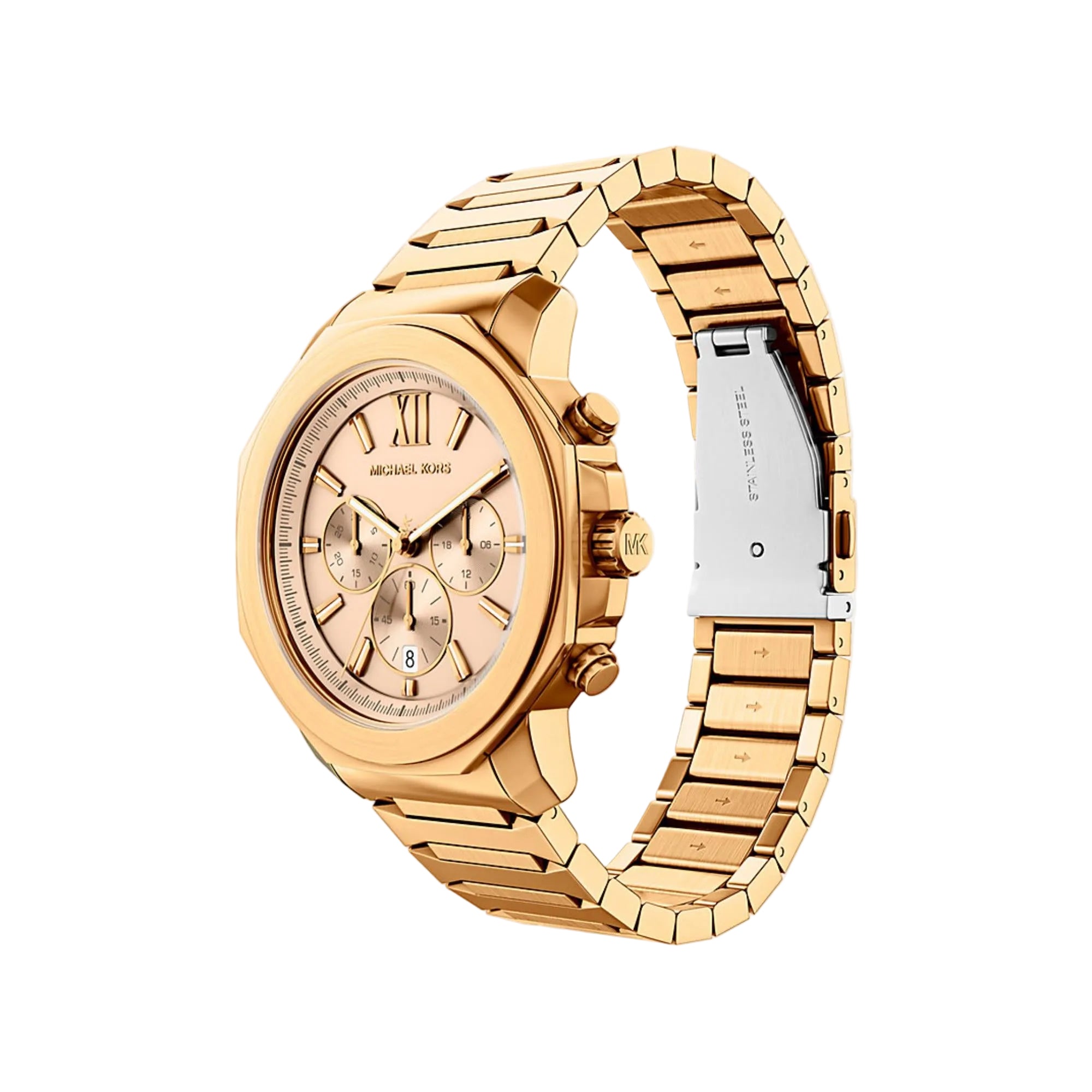 Michael Kors Prescott 44mm Chronograph Gold Dial Steel Mens Quartz Watch MK9249