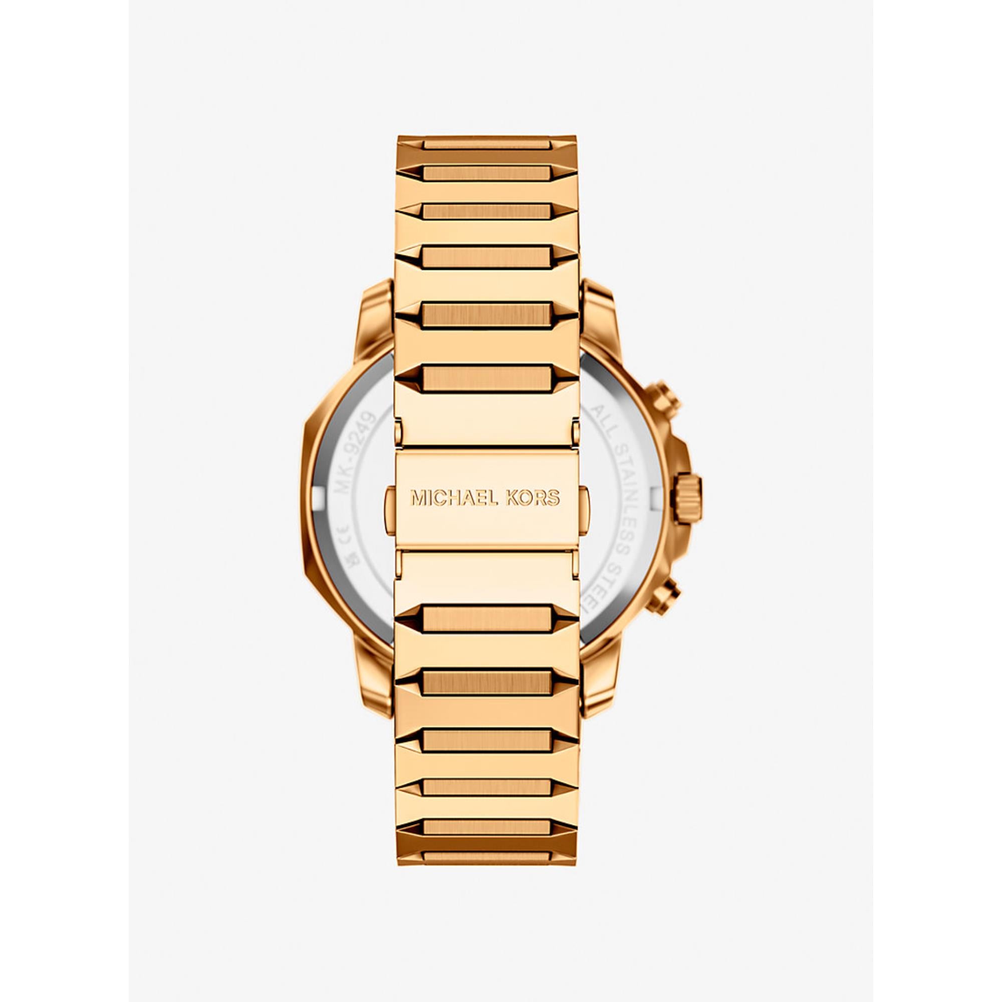 Michael Kors Prescott 44mm Chronograph Gold Dial Steel Mens Quartz Watch MK9249