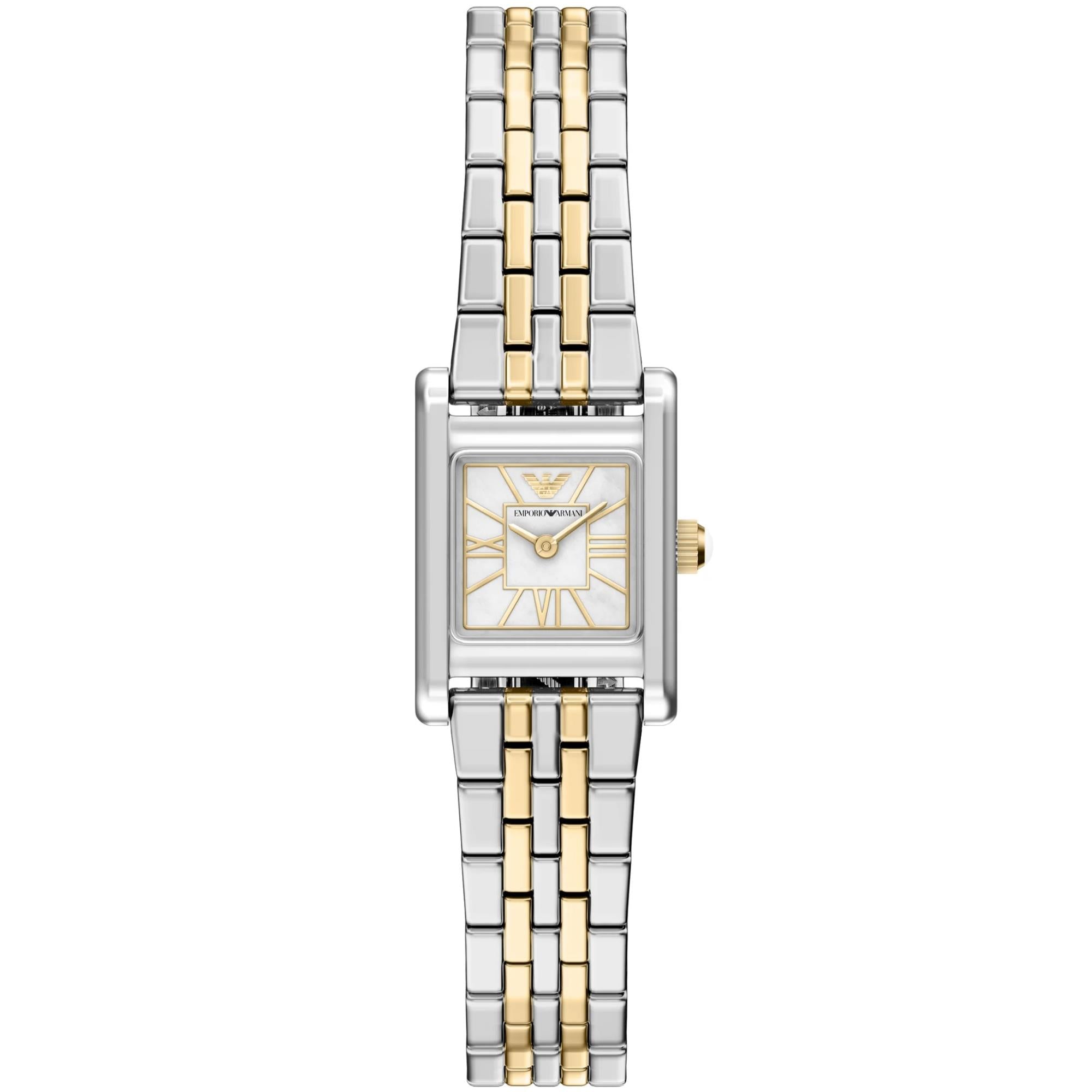 Emporio Armani Genni 19mm White Mother of Pearl Dial Steel Ladies Quartz Watch AR11763