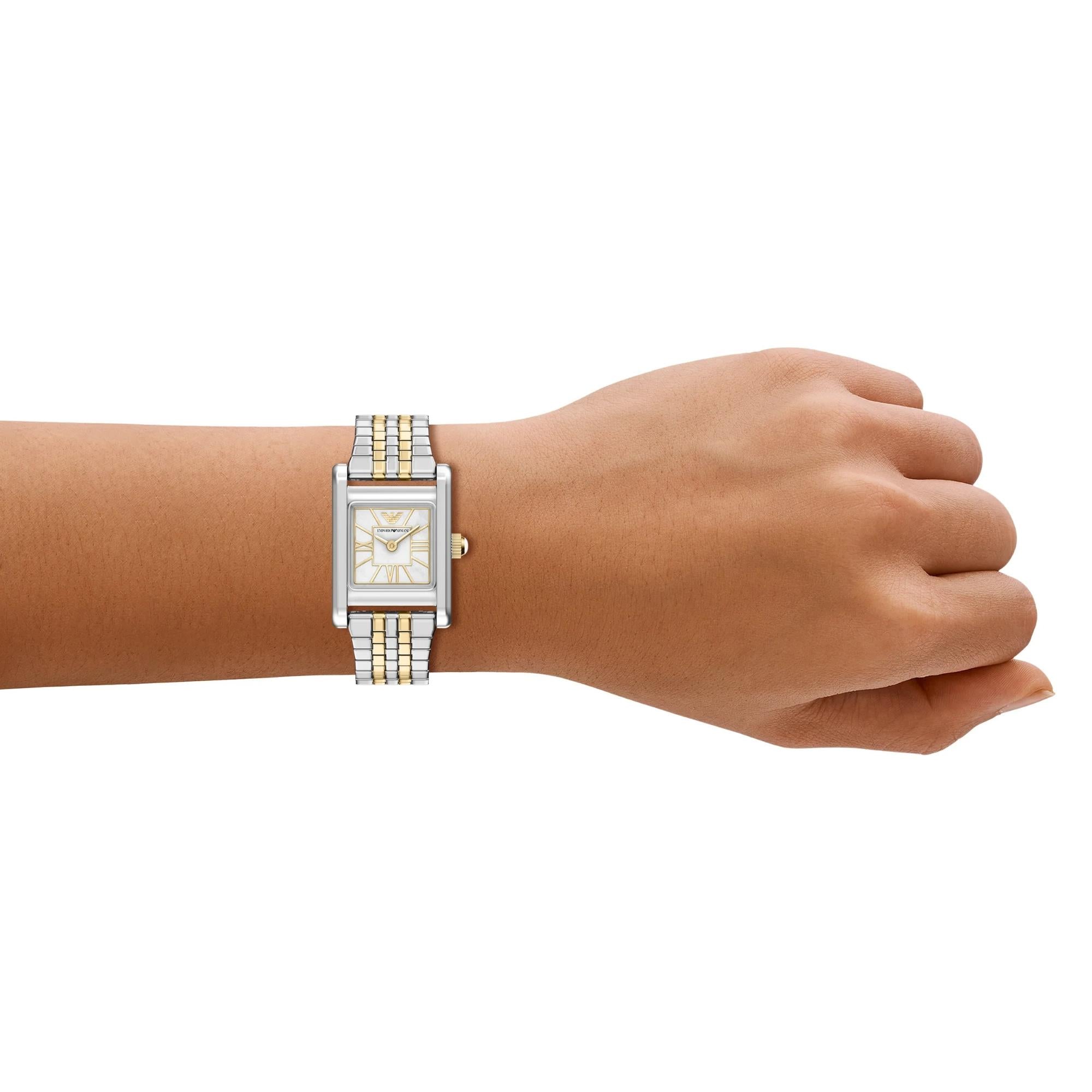 Emporio Armani Genni 19mm White Mother of Pearl Dial Steel Ladies Quartz Watch AR11763