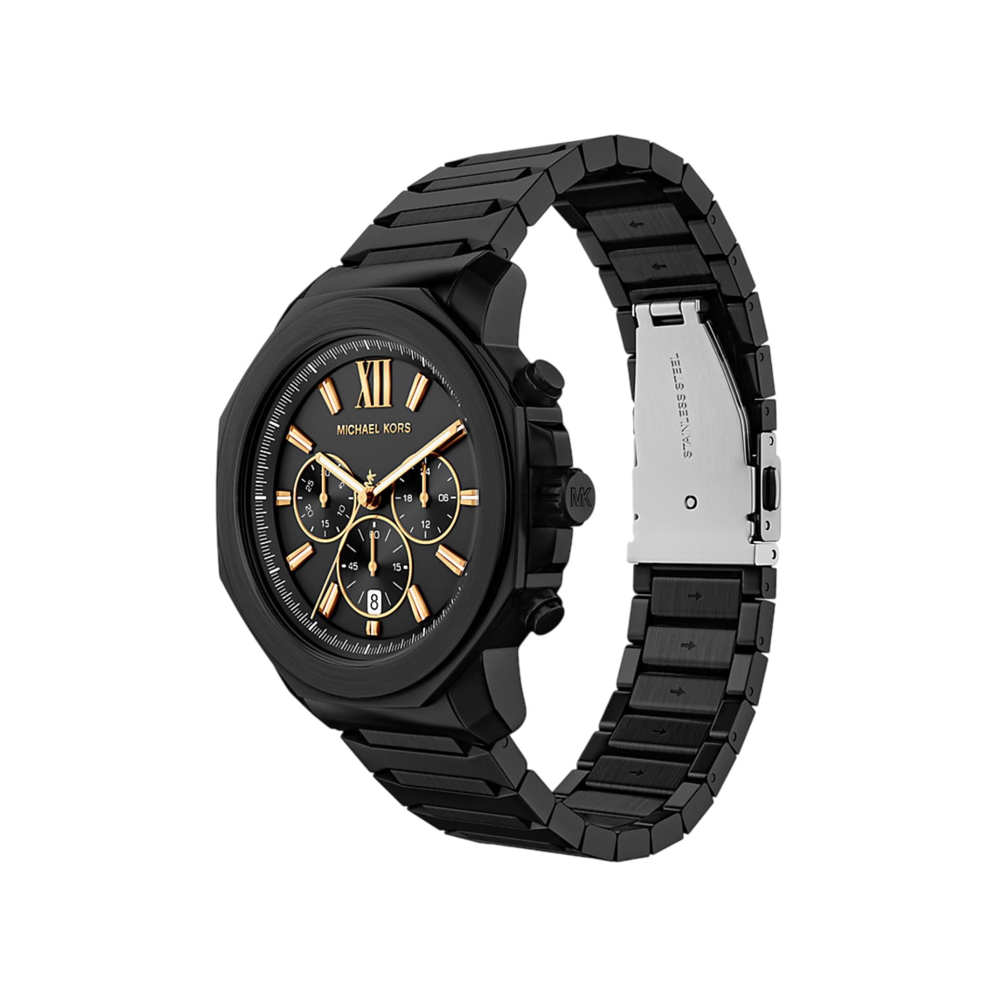 Michael Kors Oversized Prescott Chronograph Black Dial Steel Strap Men's Watch MK9252