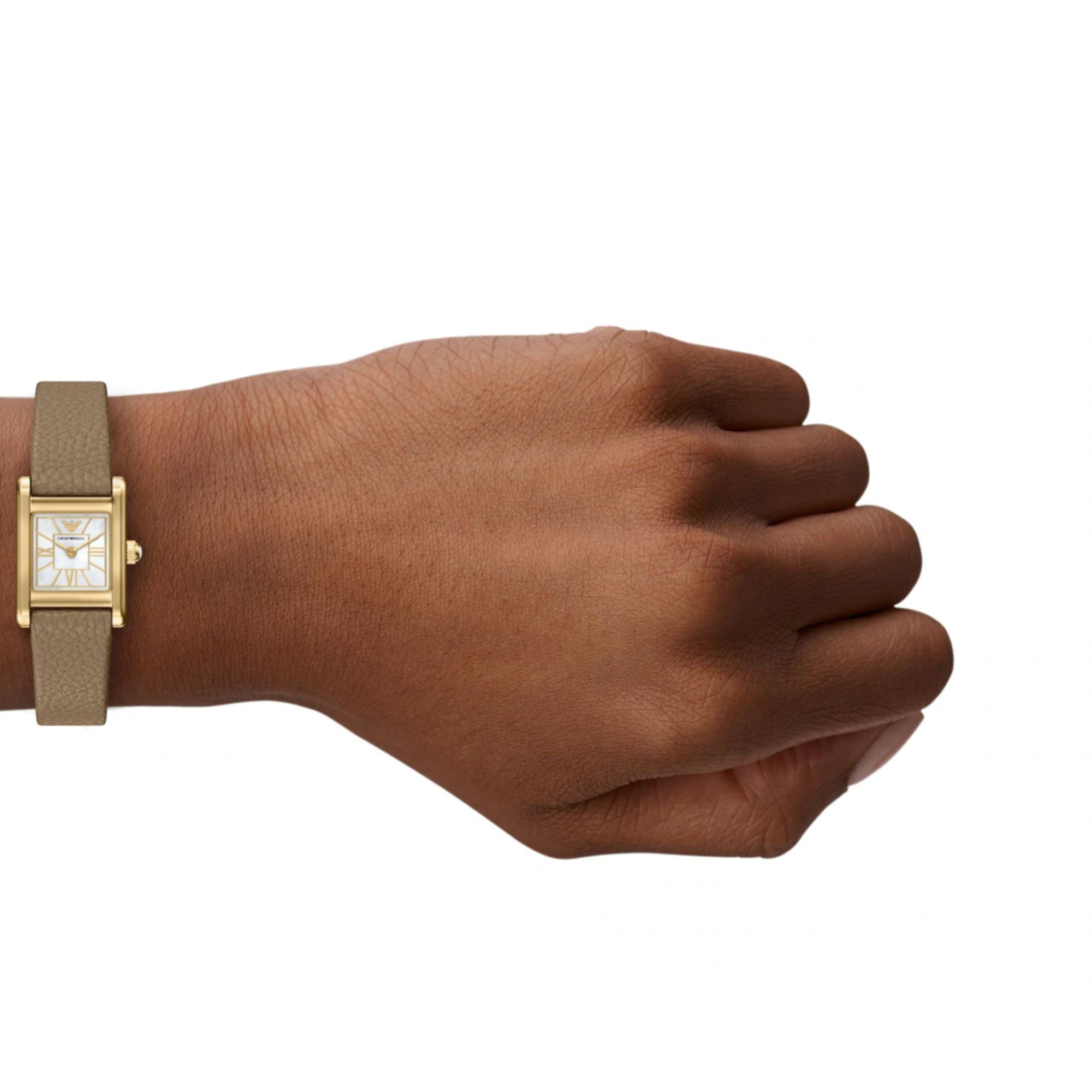 Emporio Armani White Mother of Pearl  Dial Leather Strap Women's Watch AR11765