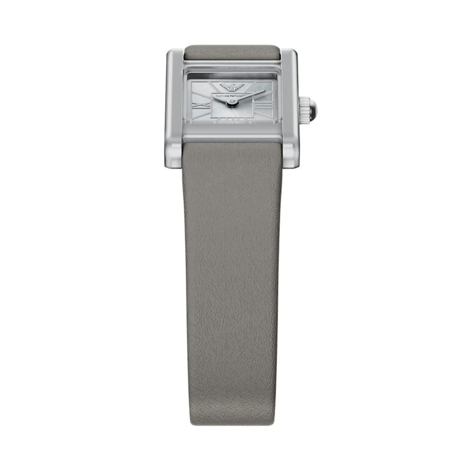Emporio Armani Genni 19mm White Mother of Pearl Dial Leather Ladies Quartz Watch AR11764