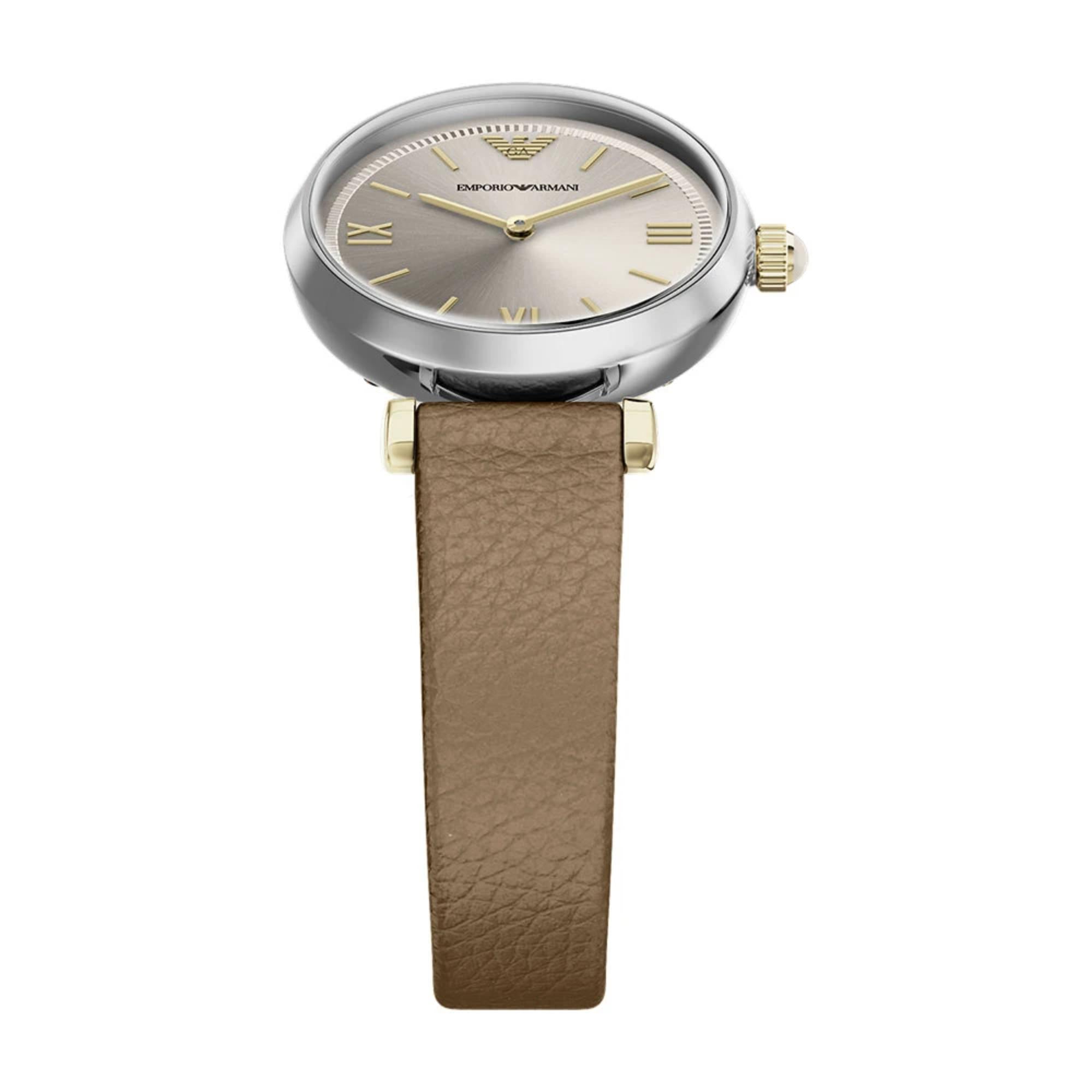 Emporio Armani Champagne Dial Leather Strap Women's Watch AR11770