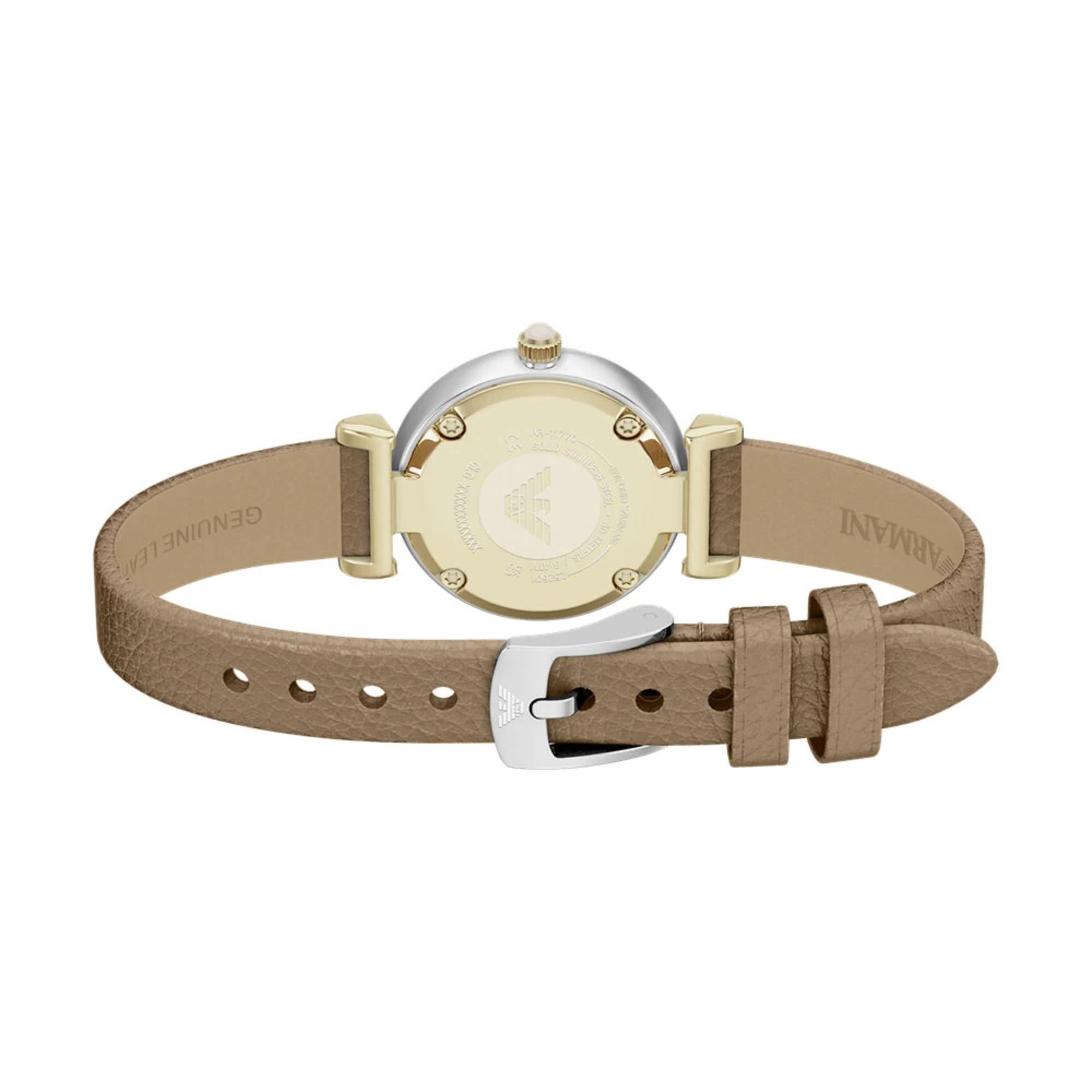 Emporio Armani Champagne Dial Leather Strap Women's Watch AR11770