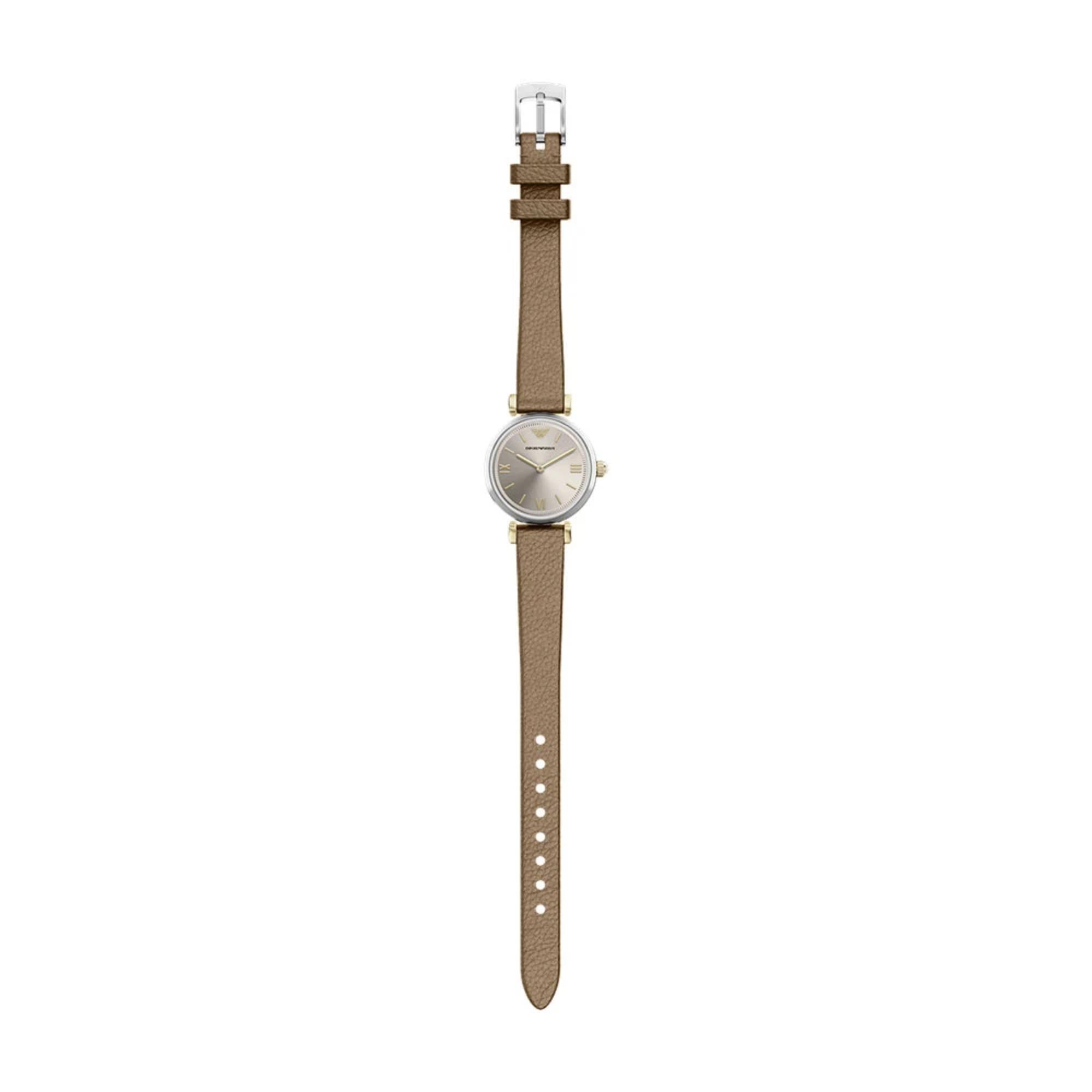 Emporio Armani Champagne Dial Leather Strap Women's Watch AR11770