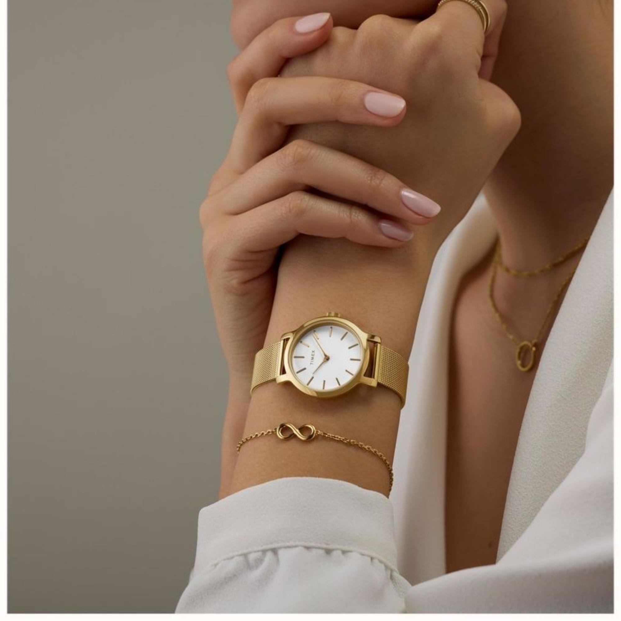 Timex Trend Transcend White Dial Steel Strap Women's Watch TWG067000