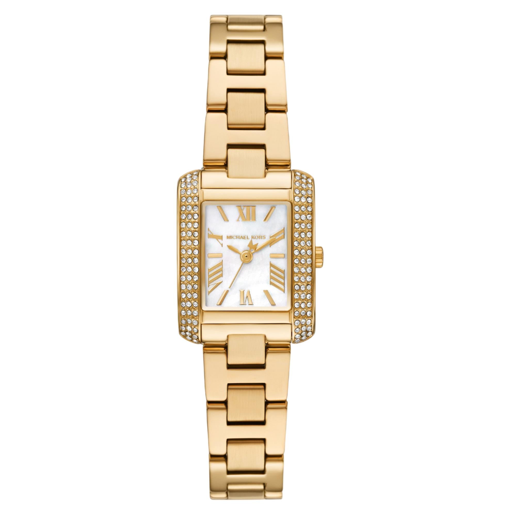 Michael Kors Mini Emery Quartz White Mother of Pearl Dial Steel Strap Women's Watch MK4867