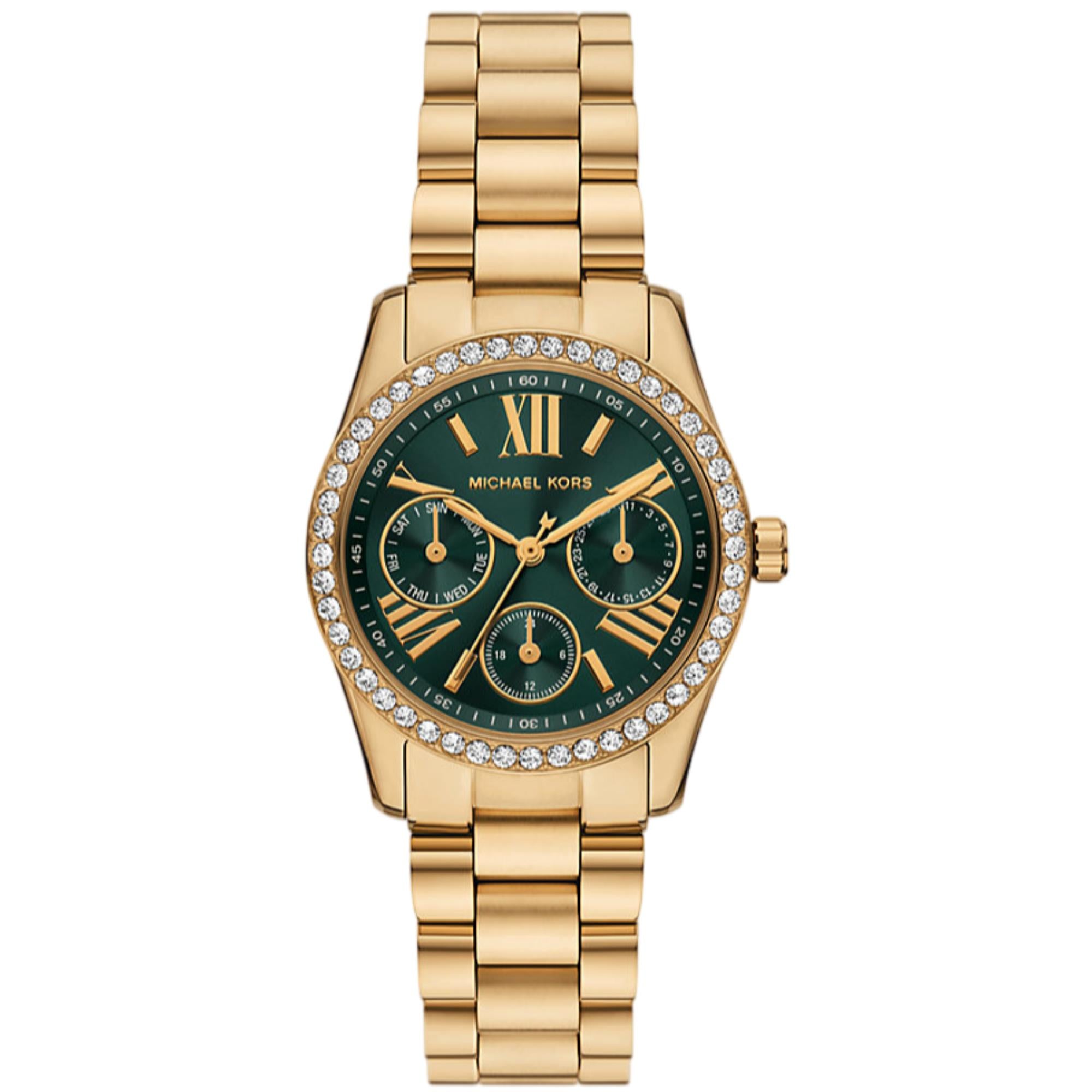 Michael Kors Mini Lexington Pave Emerald Green Dial Steel Strap Women's Watch MK4924