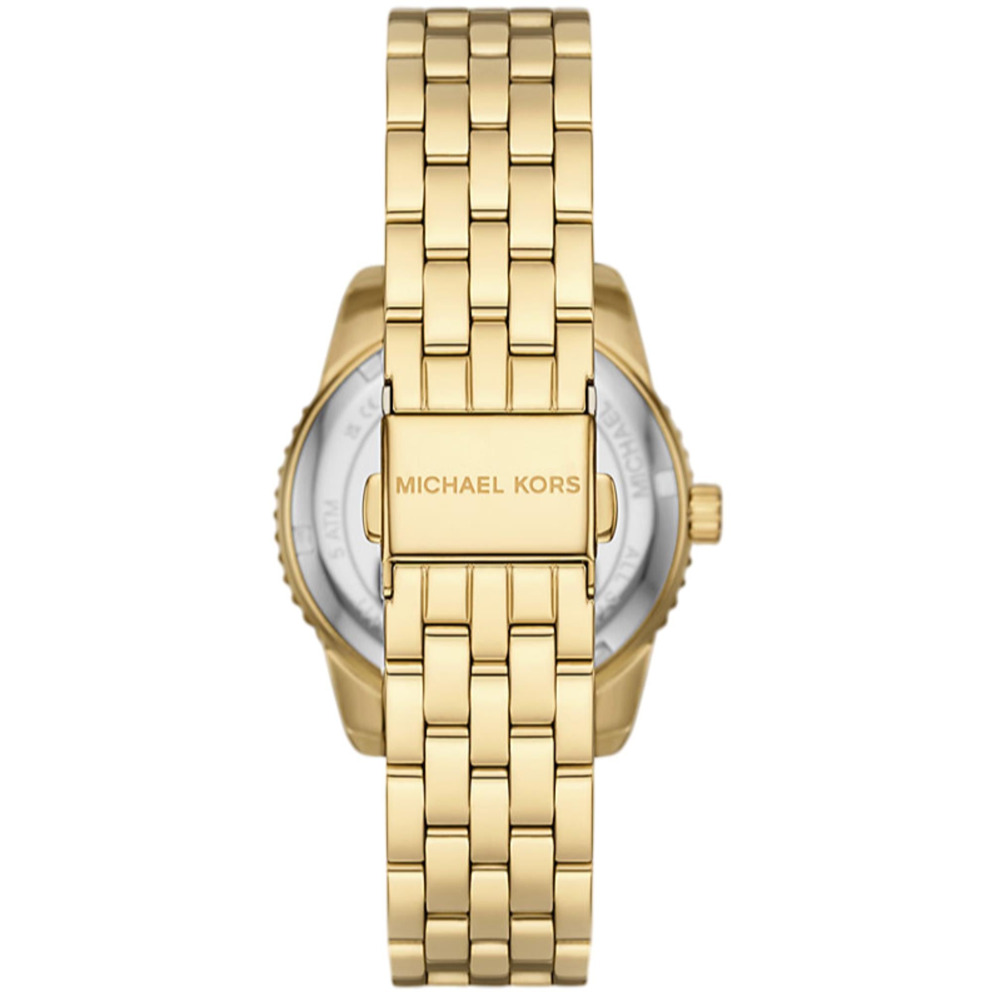 Michael Kors Mini Bryant Pave Logo Gold Dial Steel Strap Women's Watch MK7540