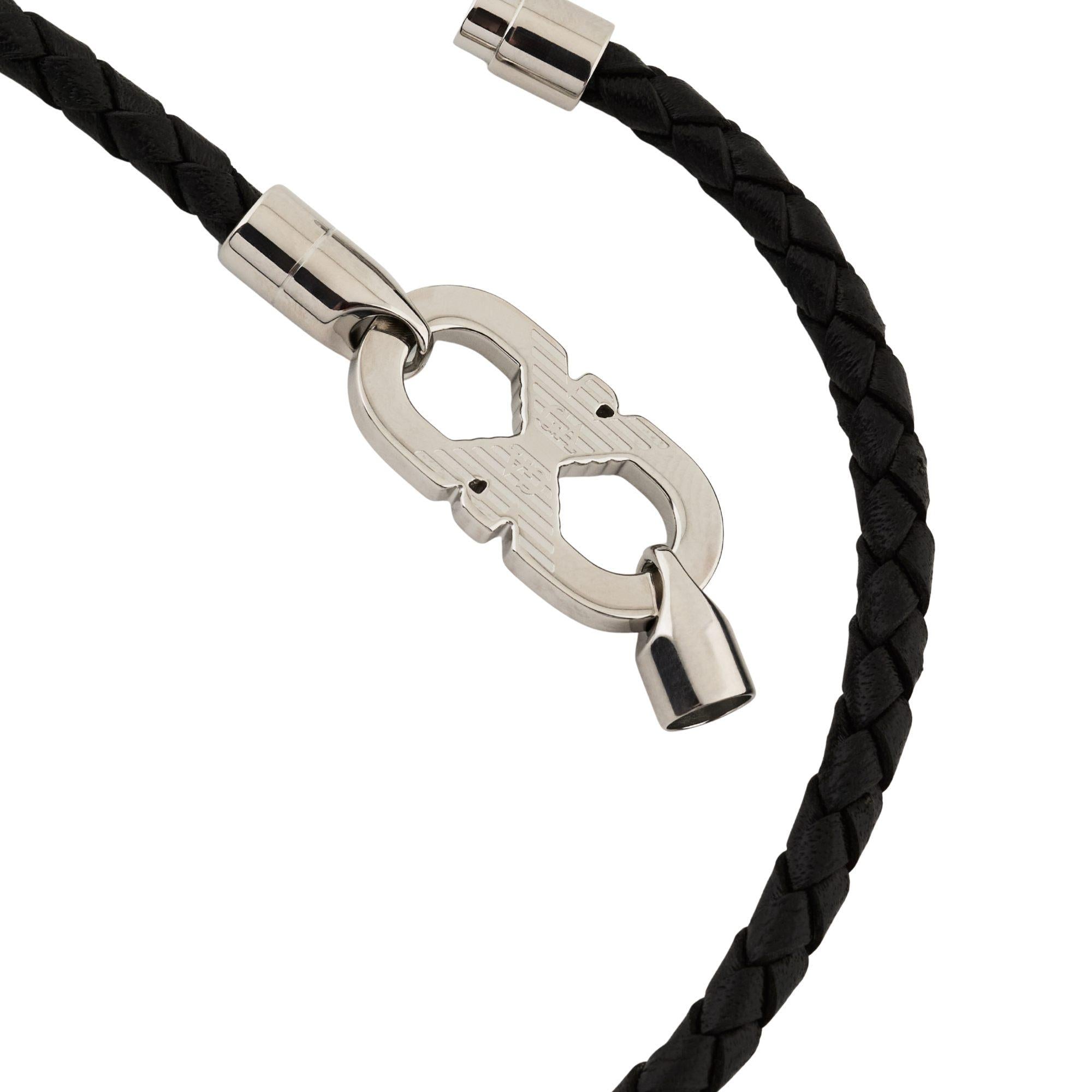 Emporio Armani Silver-Tone Leather ID Men's Bracelet EGS3299040