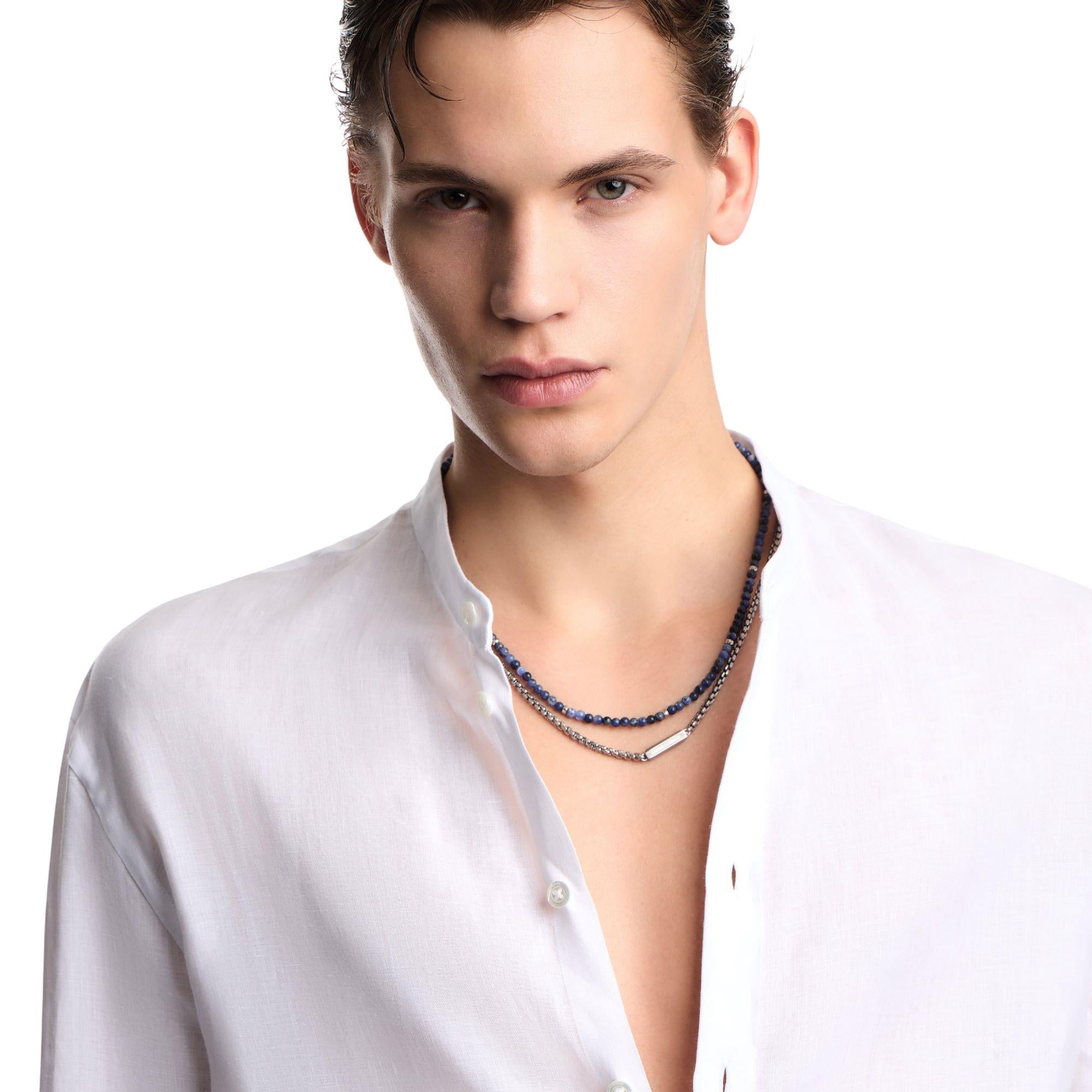 Emporio Armani Stainless Steel and Natural Sodalite ID Men's Necklace EGS3312040