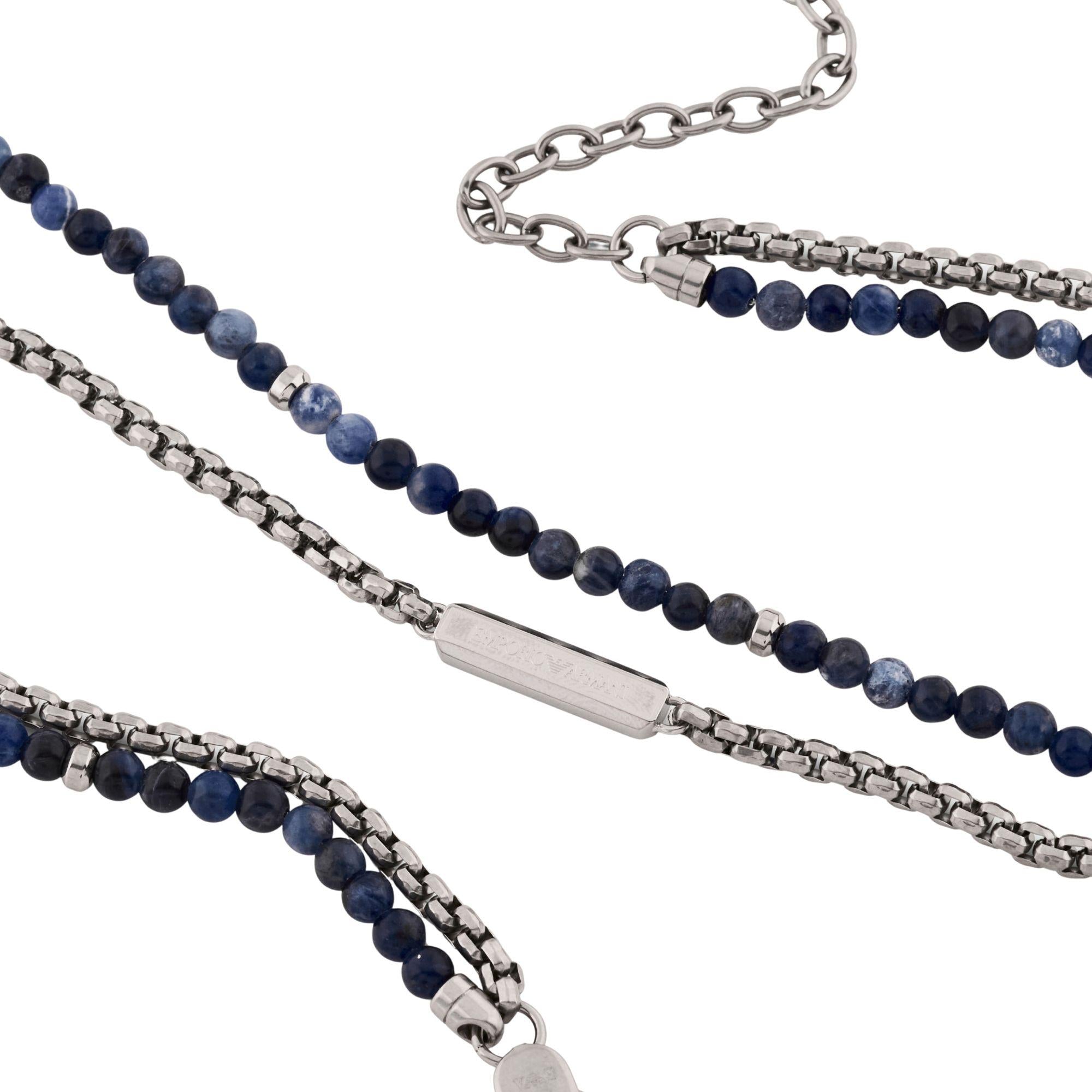Emporio Armani Stainless Steel and Natural Sodalite ID Men's Necklace EGS3312040