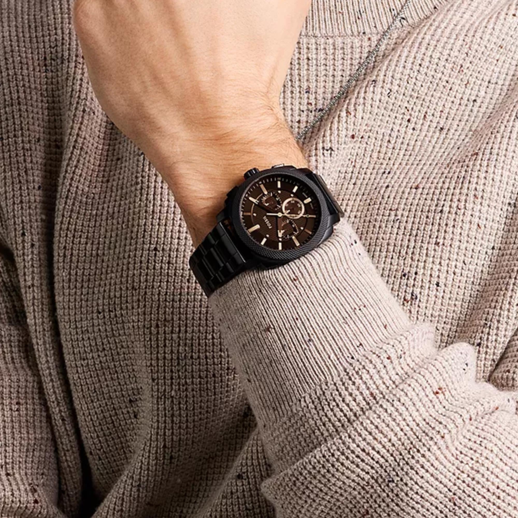Fossil Machine 44mm Chronograph Black Dial Steel Mens Quartz Watch FS6097