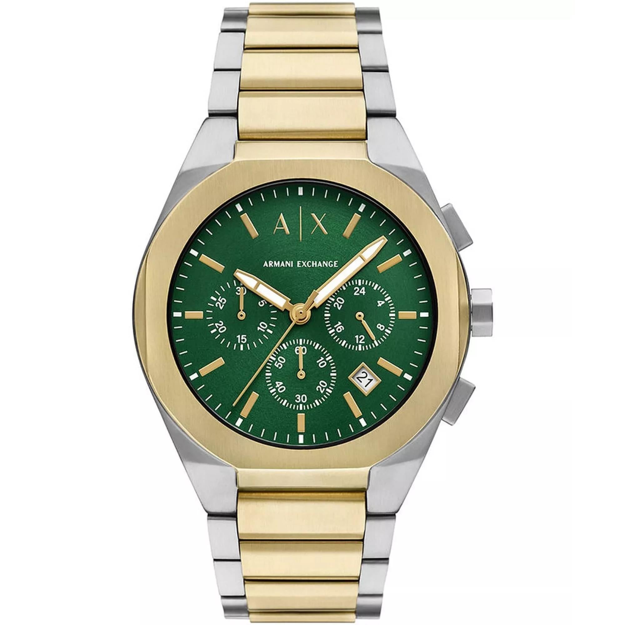 Armani Exchange Sync Chronograph Green Dial Steel Strap Men's Watch AX4184
