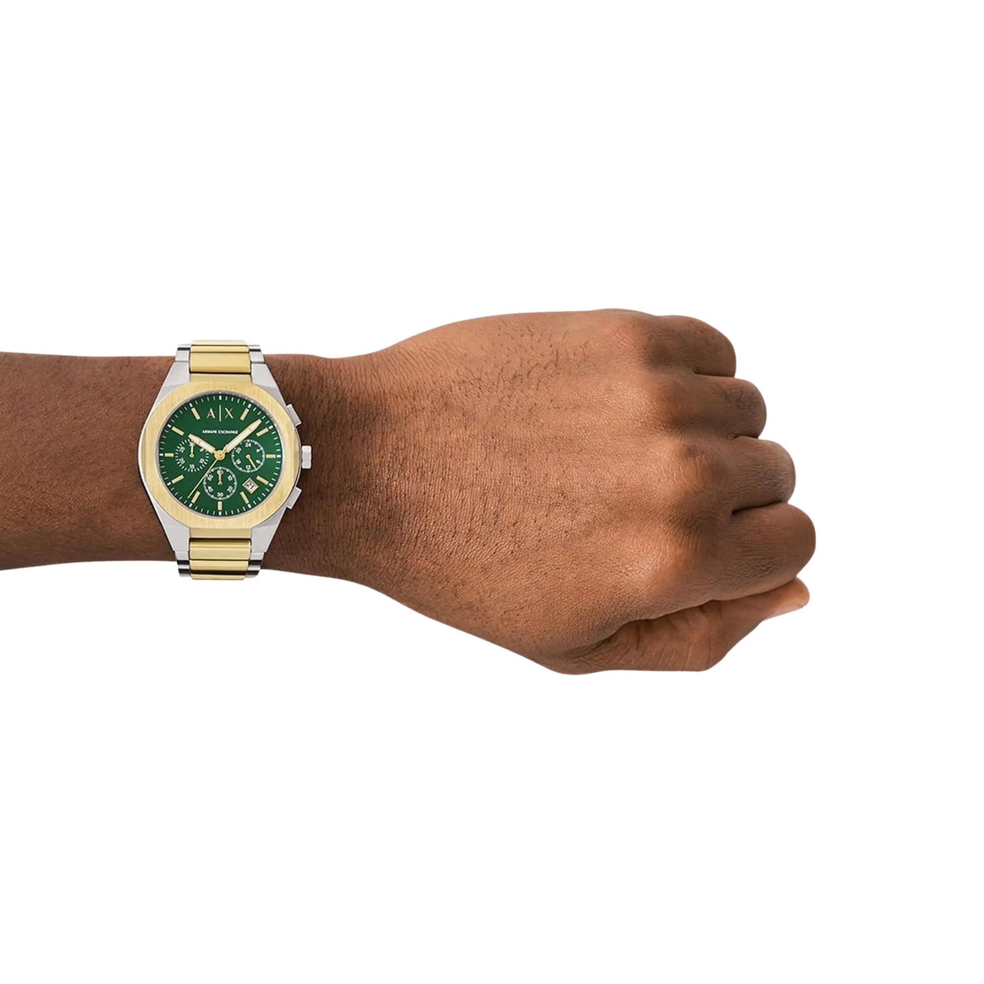 Armani Exchange Sync Chronograph Green Dial Steel Strap Men's Watch AX4184