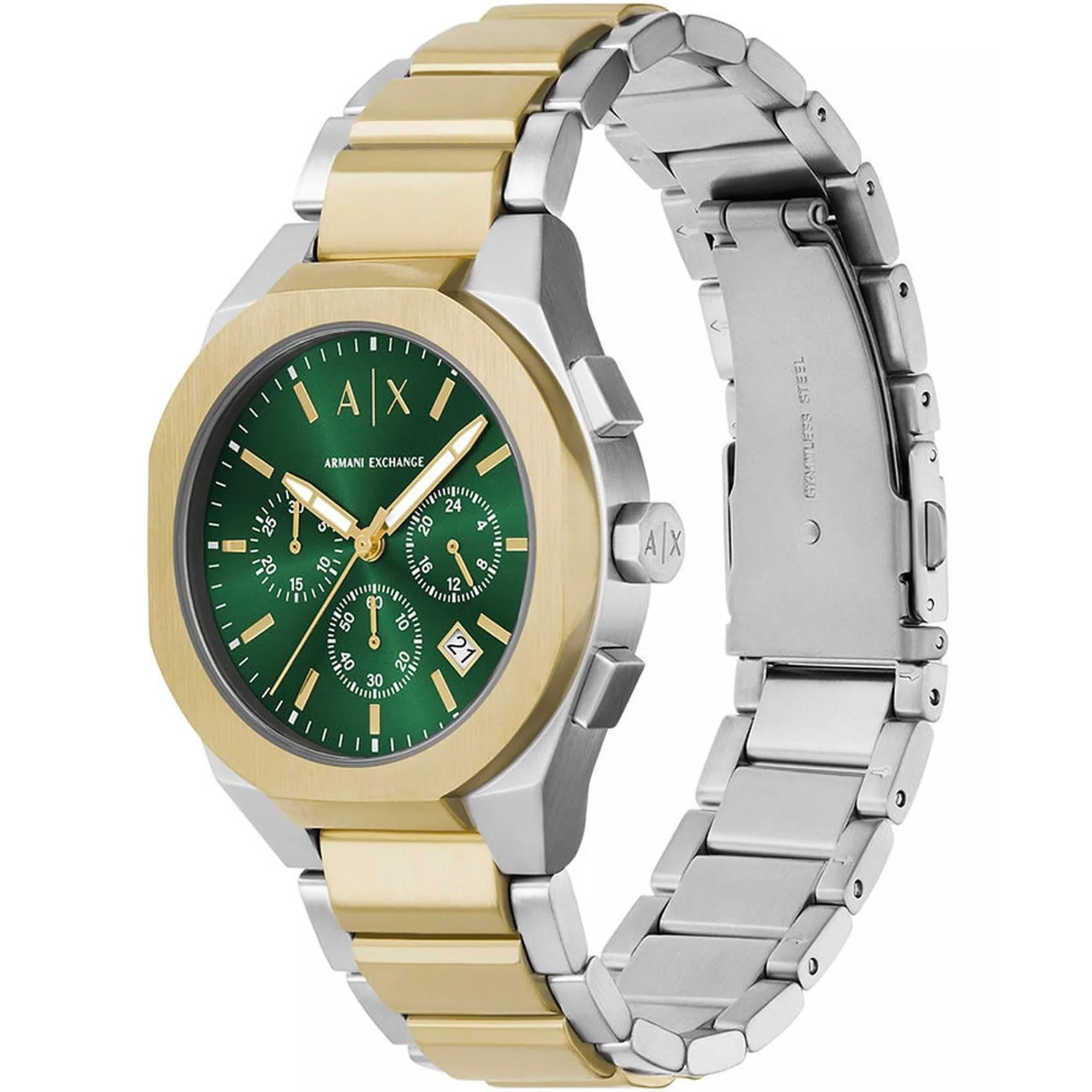 Armani Exchange Sync Chronograph Green Dial Steel Strap Men's Watch AX4184