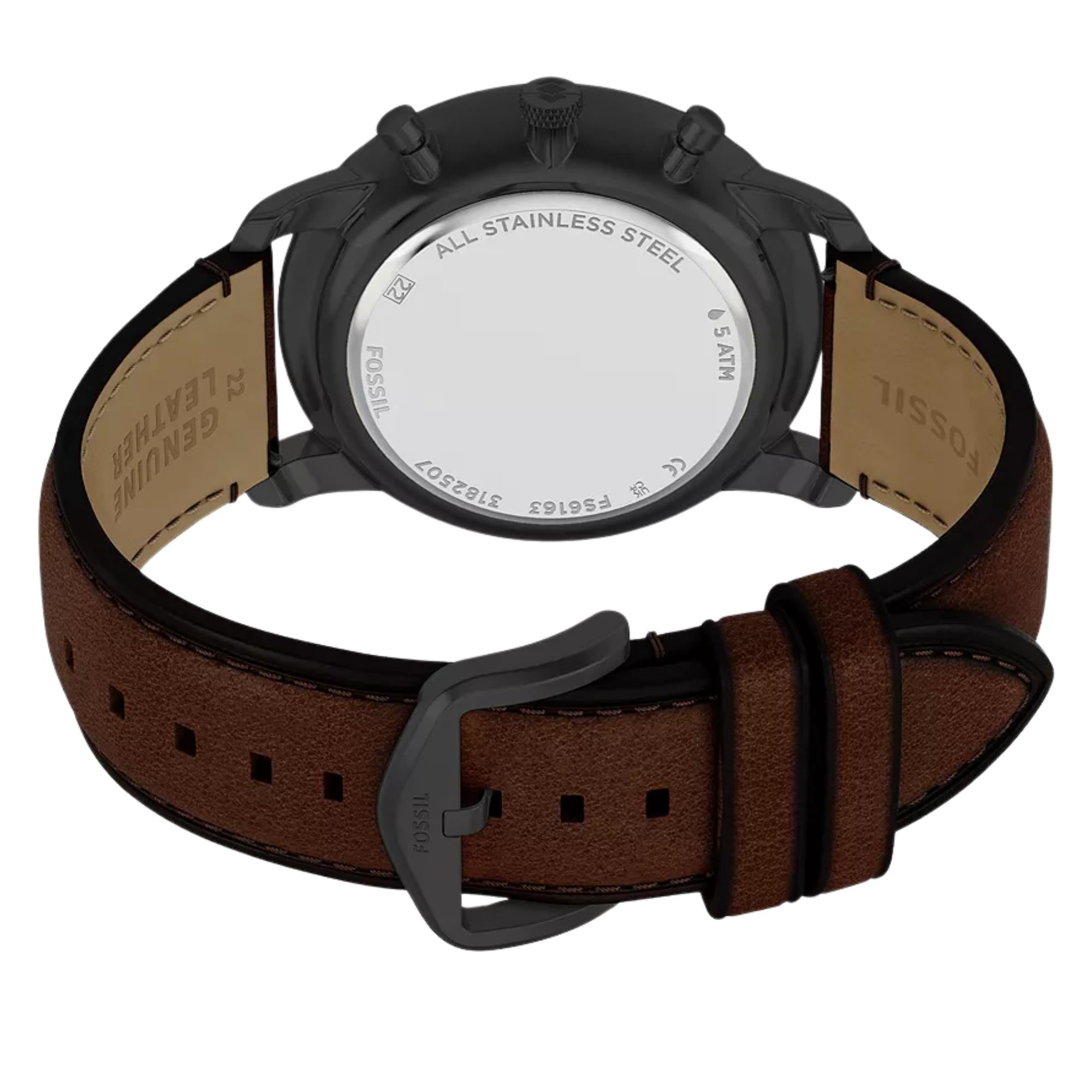 Fossil Neutra Chronograph Black Dial Leather Strap Men's Watch FS6163