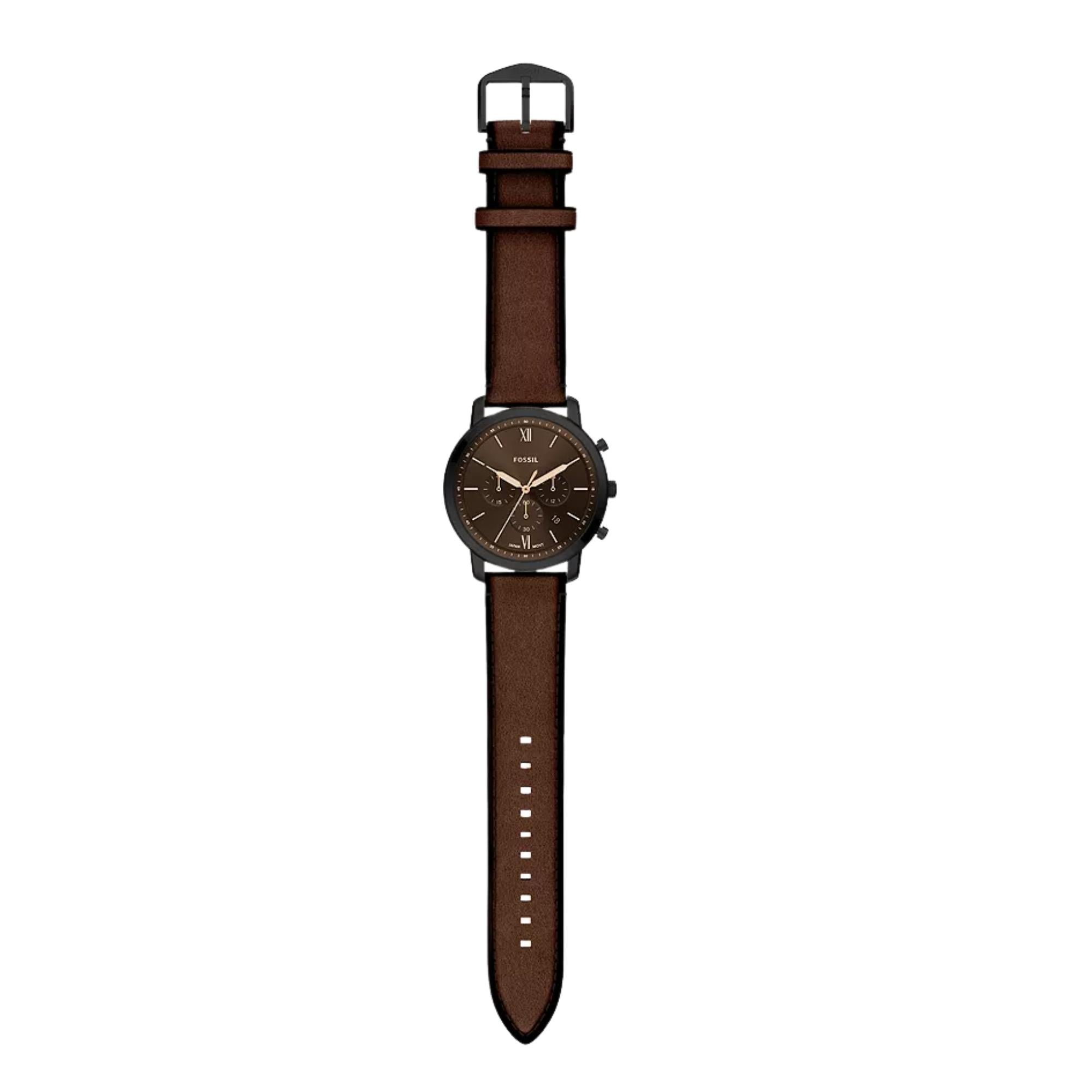 Fossil Neutra 44mm Chronograph Black Dial Leather Watch FS6163