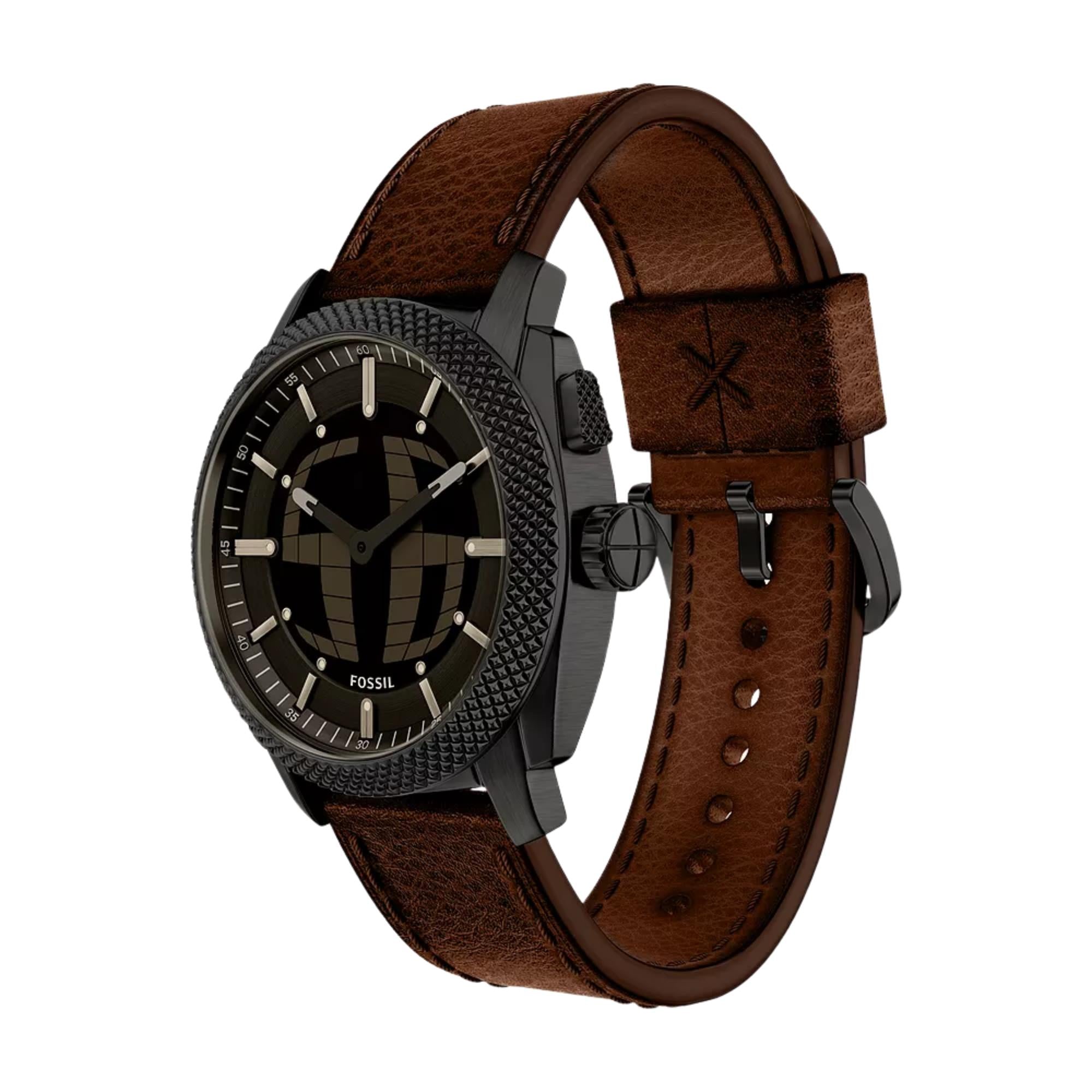 Fossil Machine 41mm Black Dial Leather Mens Digi-Analogue Watch FS6165