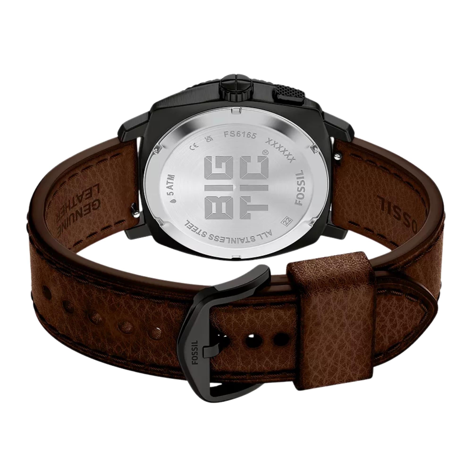 Fossil Machine 41mm Black Dial Leather Mens Digi-Analogue Watch FS6165
