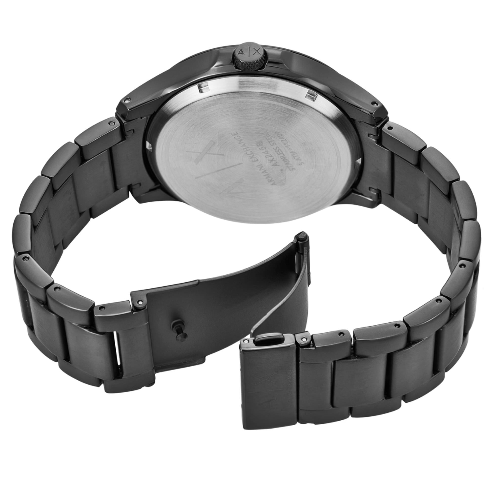 Armani Exchange Hampton 46mm Skeleton Black Dial Steel Mens Quartz Watch AX2458