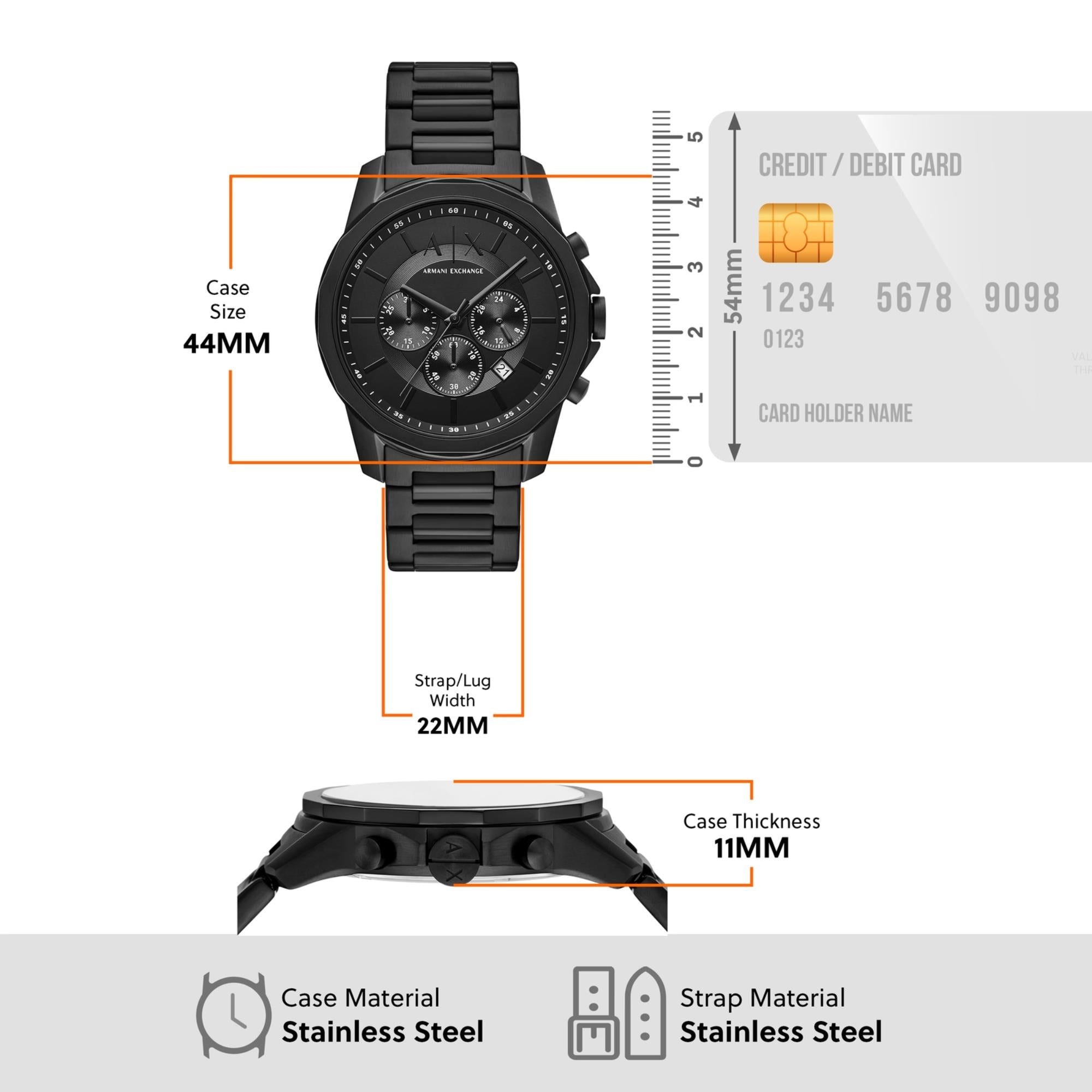 Armani Exchange Banks Chronograph Black Dial Steel Strap Men's Watch and Bracelet AX7163SET