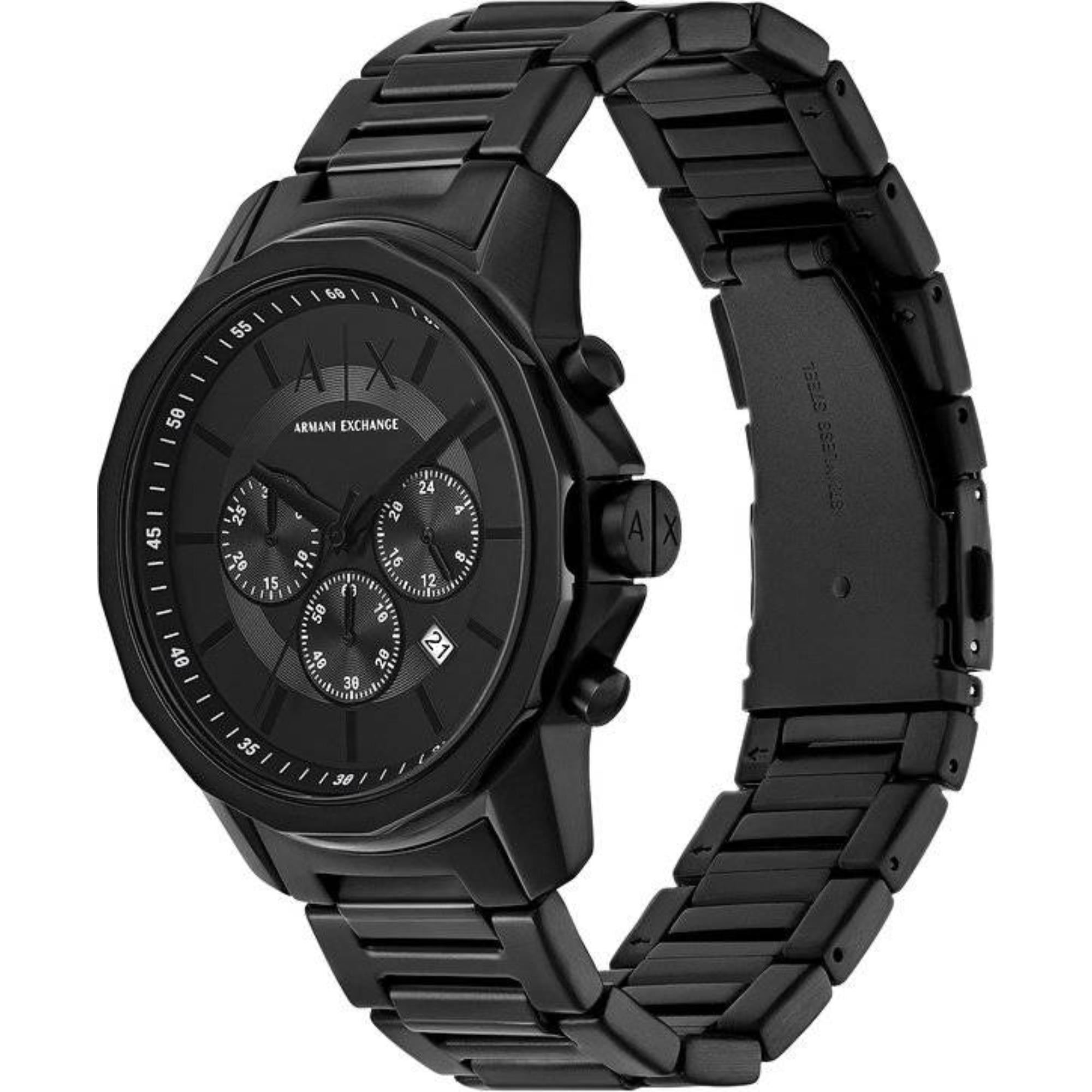 Armani Exchange Banks Chronograph Black Dial Steel Strap Men's Watch and Bracelet AX7163SET