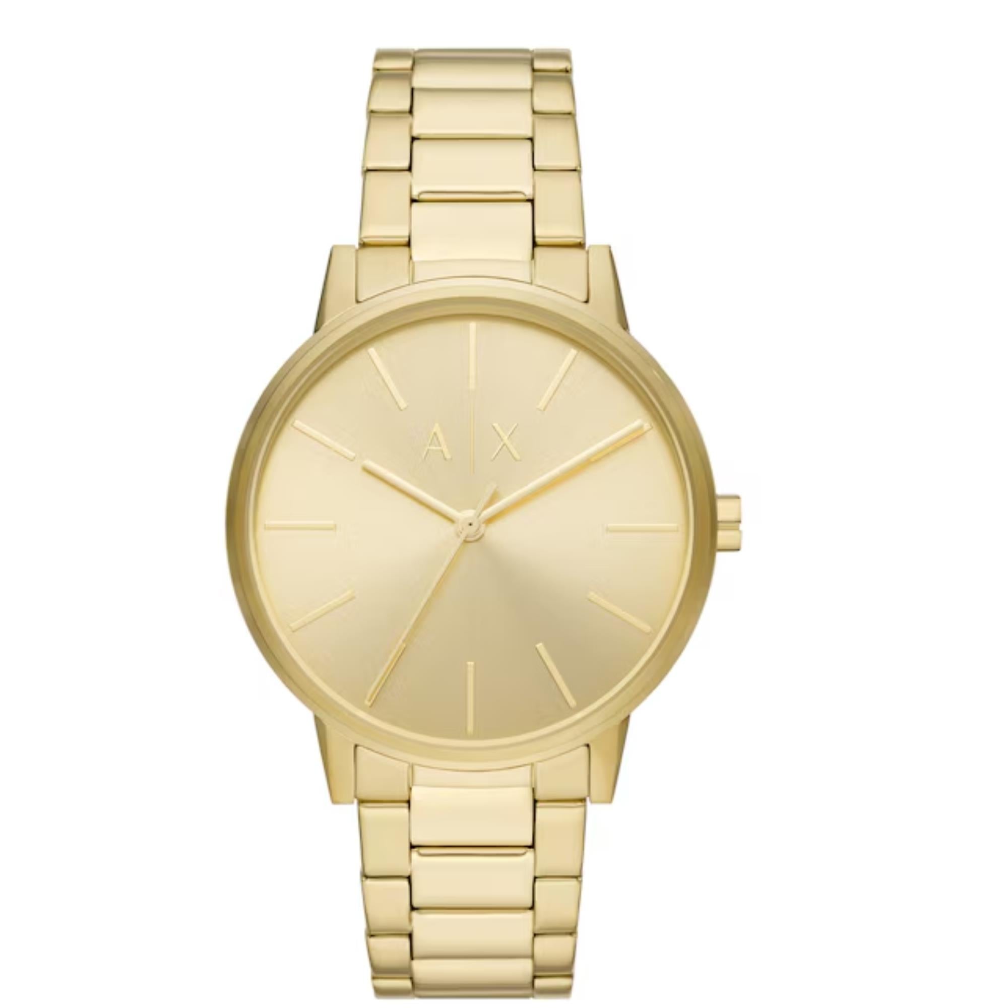 Armani Exchange Cayde 42mm Gold Dial Steel Mens Quartz Watch and Bracelet AX7144SET