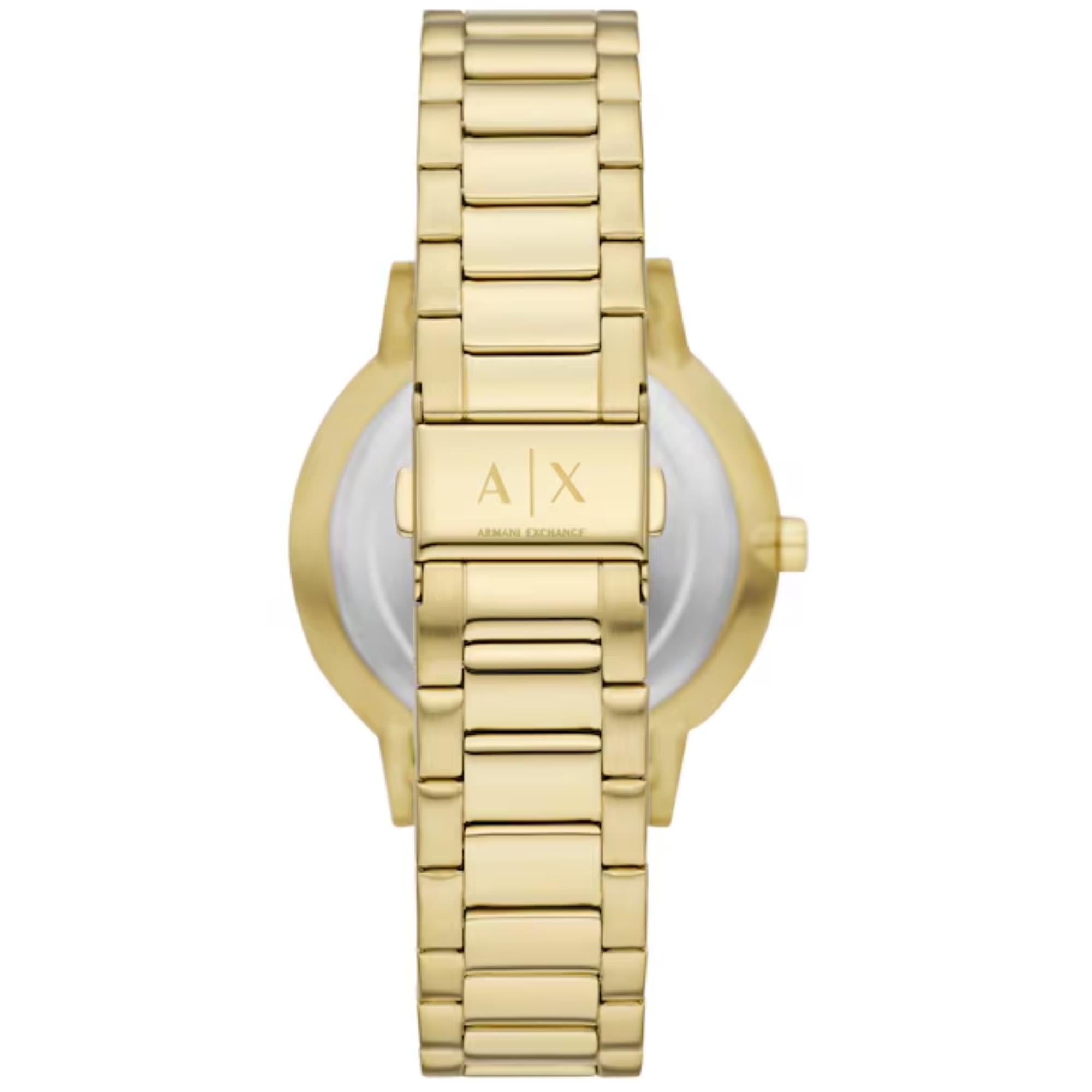 Armani Exchange Cayde 42mm Gold Dial Steel Mens Quartz Watch and Bracelet AX7144SET