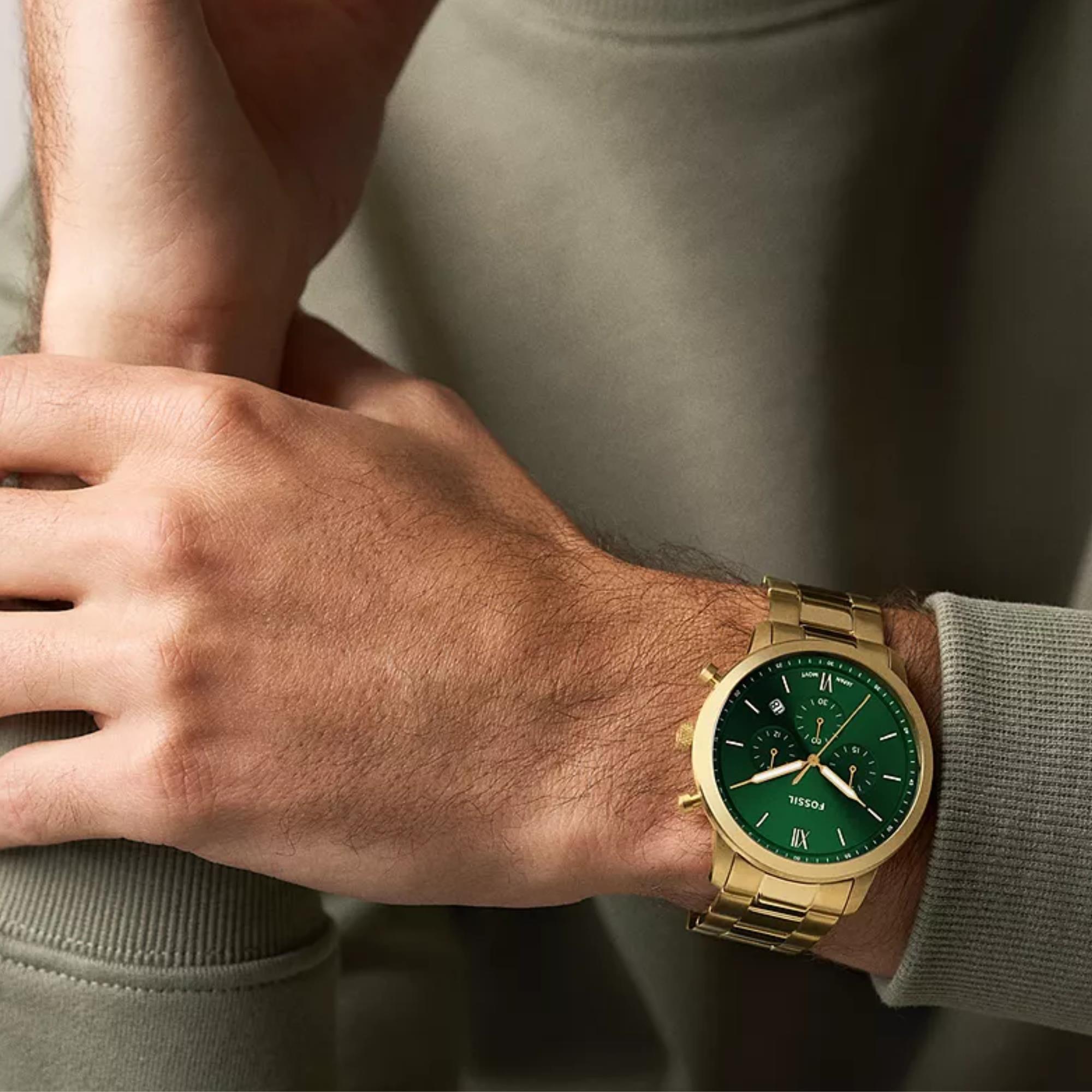 Fossil Neutra Chronograph Green Dial Steel Strap Men's Watch FS6164