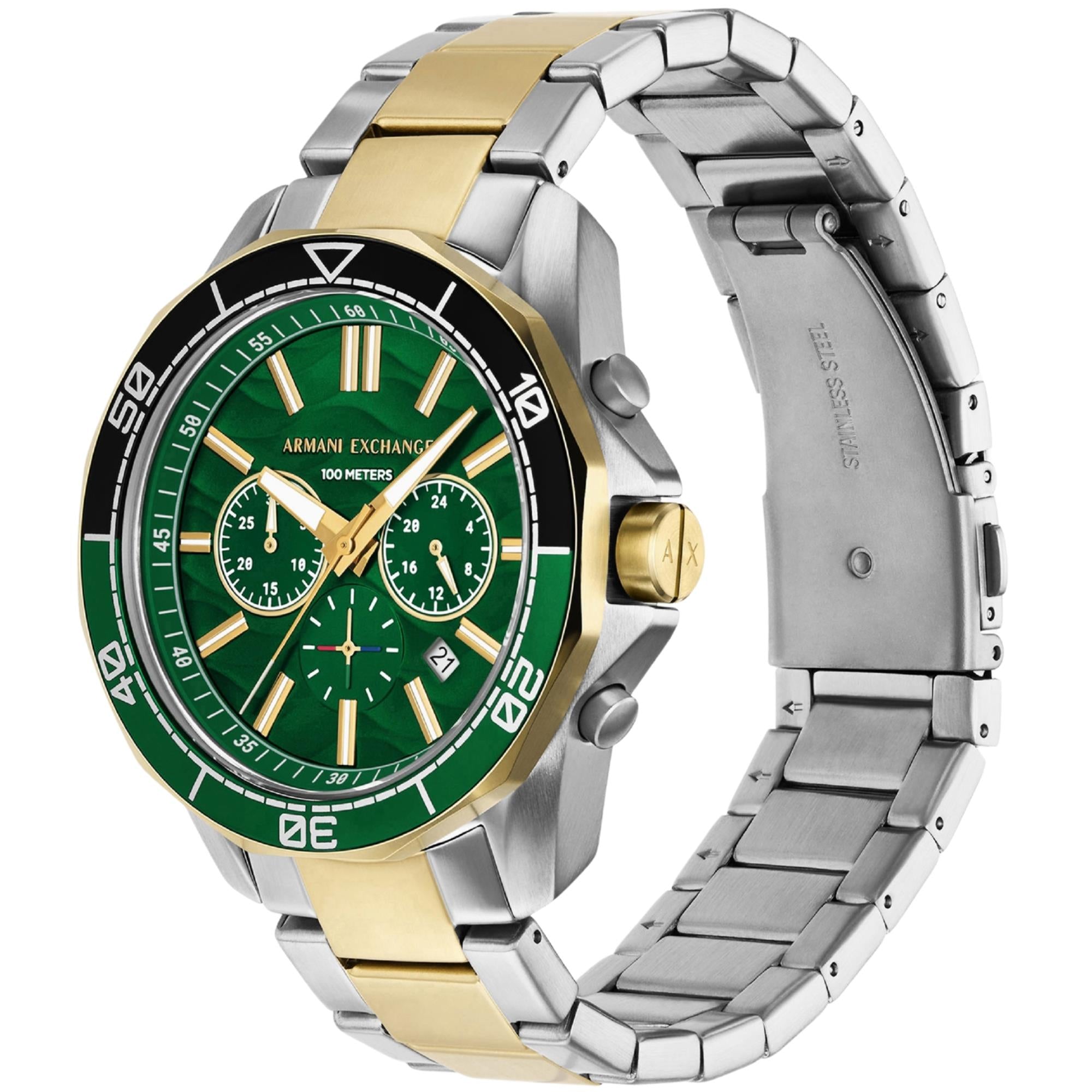 Armani Exchange Spencer Quartz Chronograph Green Dial Steel Strap Men's Watch AX1966