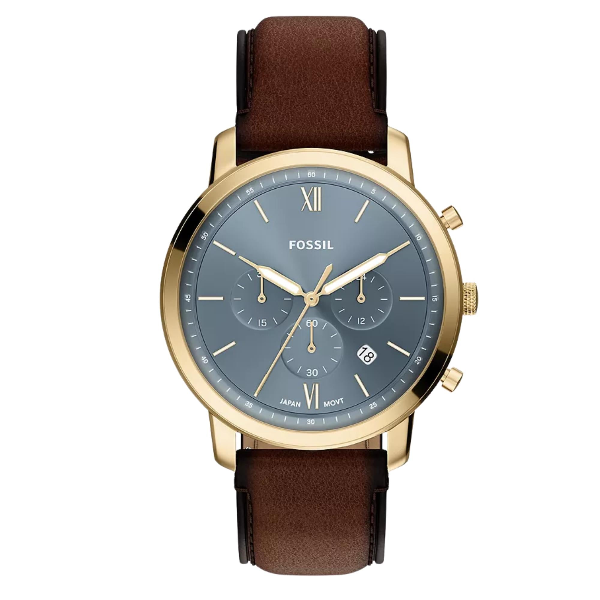 Fossil Neutra Chronograph Blue Dial Leather Strap Men's Watch FS6162