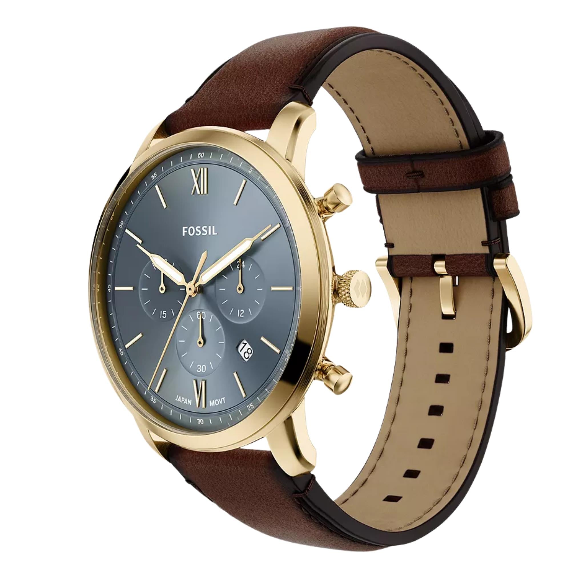 Fossil Neutra 44mm Chronograph Blue Dial Leather Mens Quartz Watch FS6162