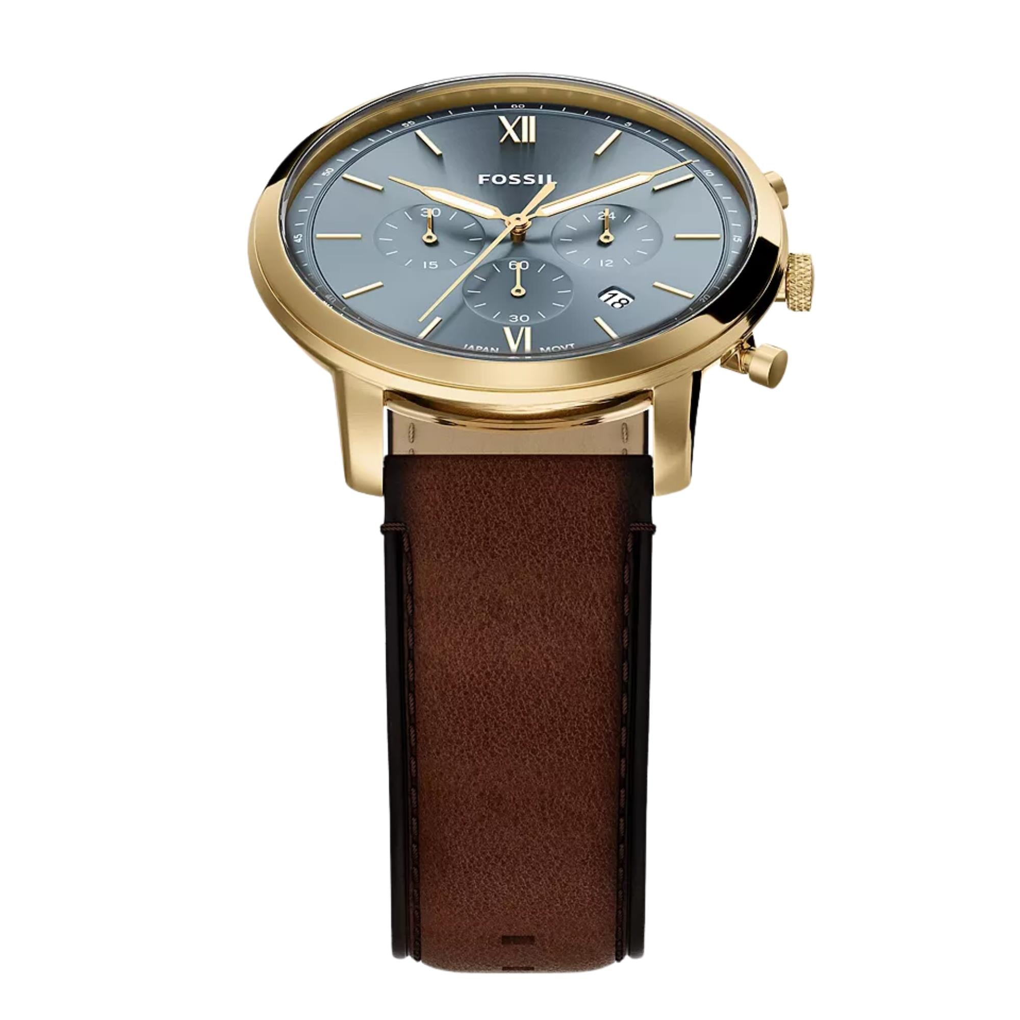 Fossil Neutra 44mm Chronograph Blue Dial Leather Mens Quartz Watch FS6162