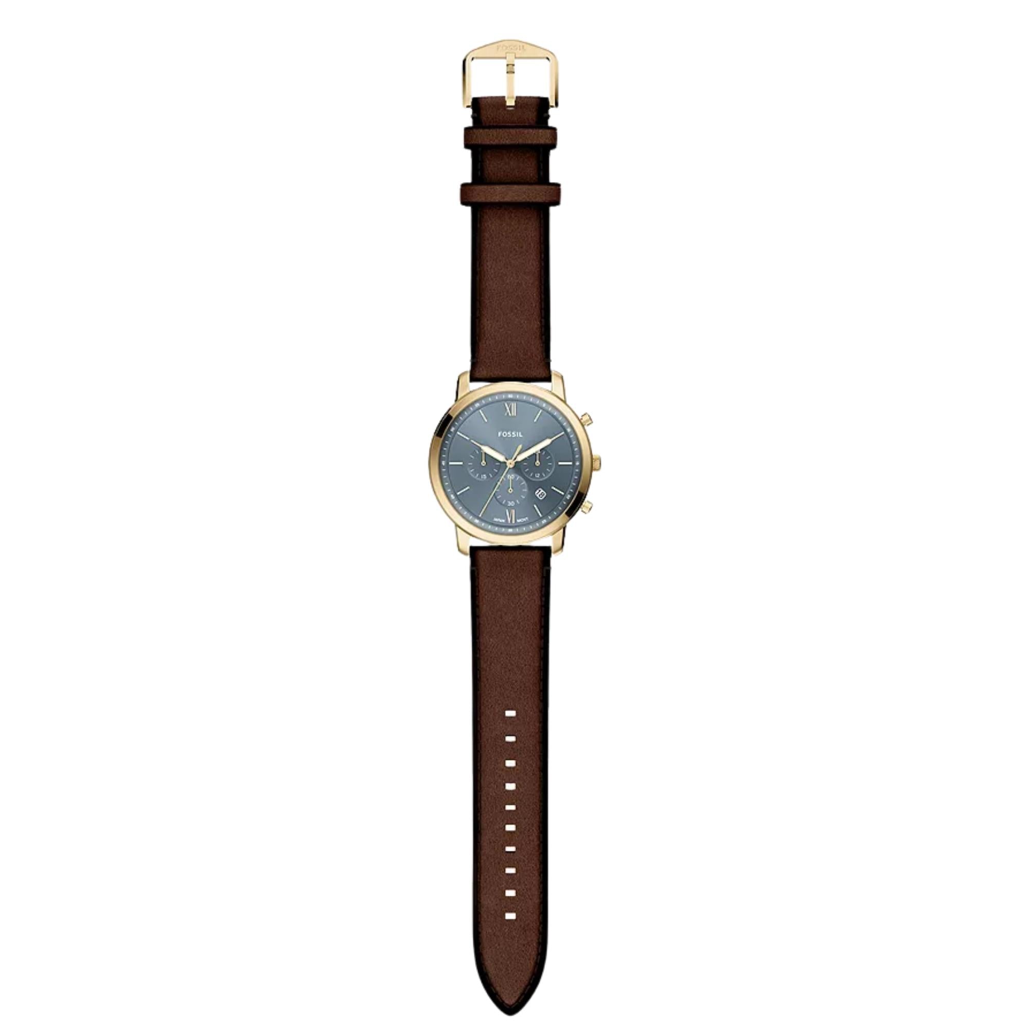 Fossil Neutra 44mm Chronograph Blue Dial Leather Mens Quartz Watch FS6162