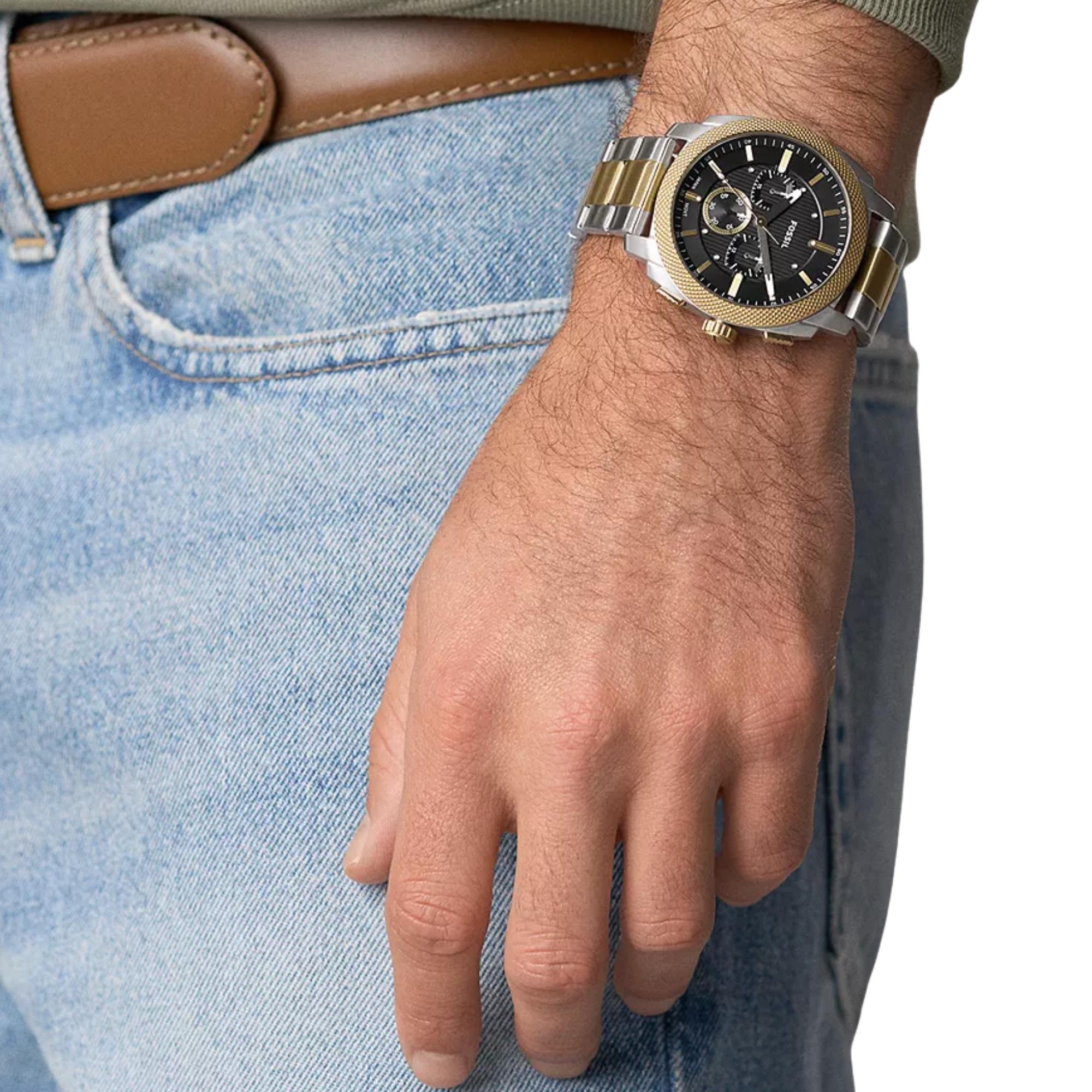 Fossil Machine Chronograph Black Dial Steel Strap Men's Watch FS6159