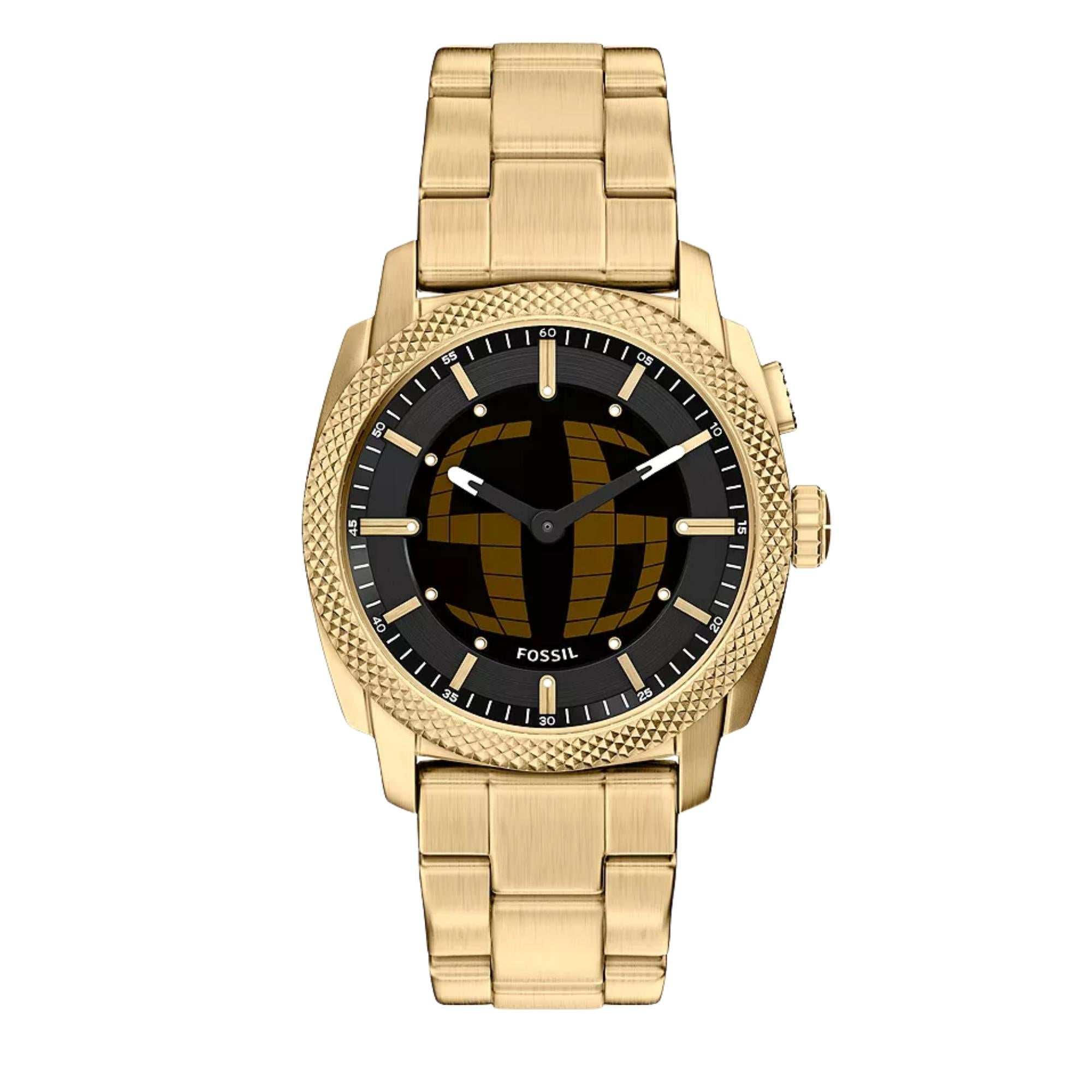 Fossil Machine Big Tic Digi-Analogue Black Dial Steel Strap Men's Watch FS6157