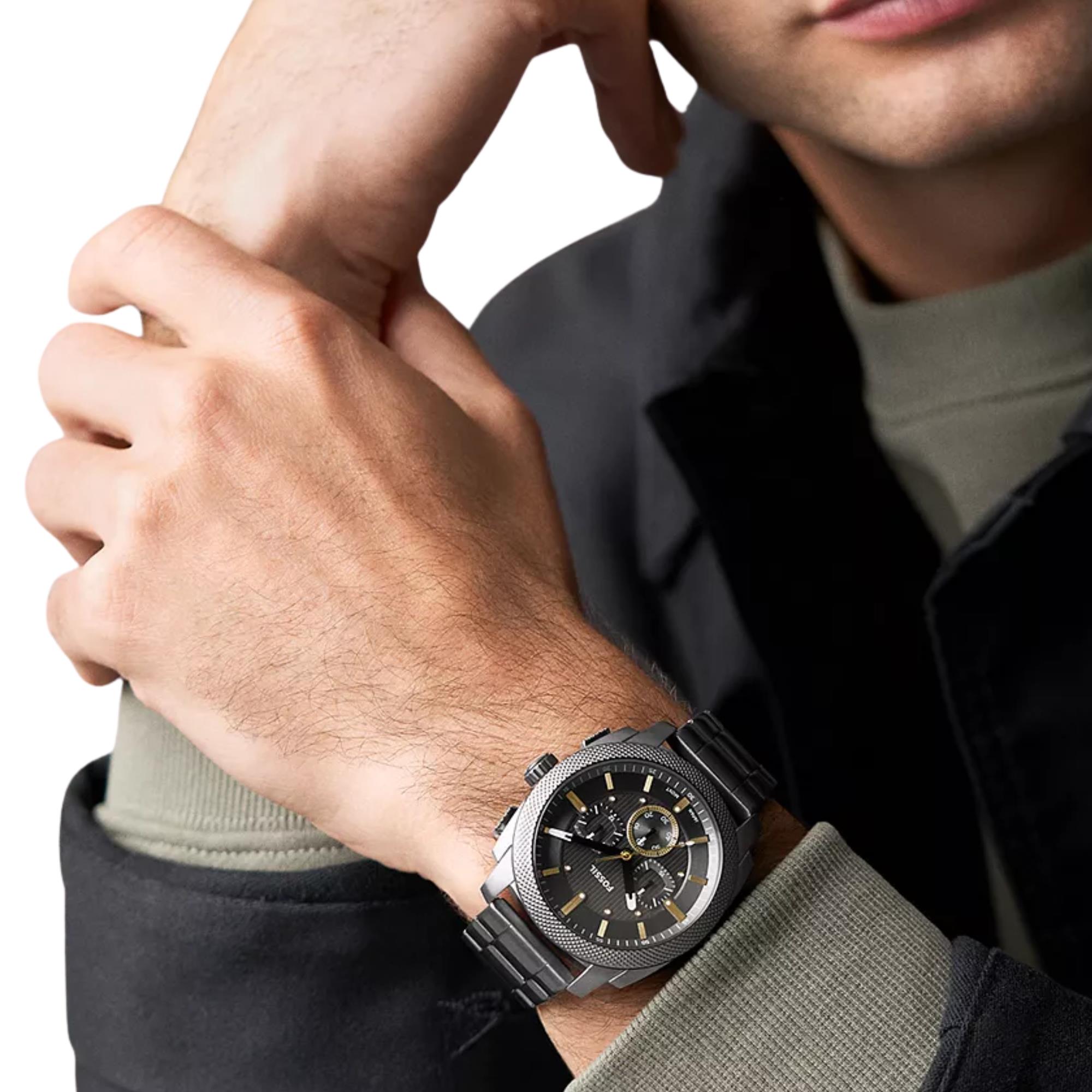 Fossil Machine Chronograph Grey Dial Steel Strap Men's Watch FS6160