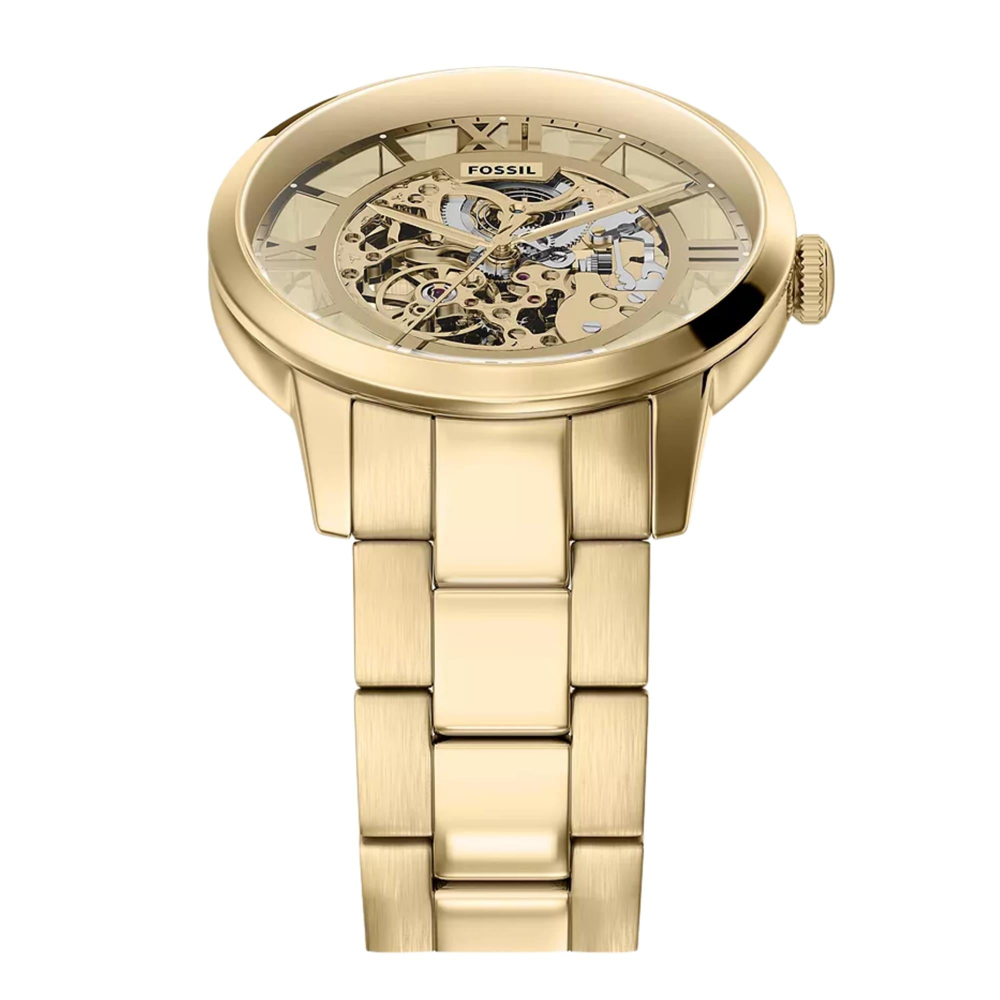 Fossil Townsman 44mm Skeleton Gold Dial Steel Mens Quartz Watch ME3280