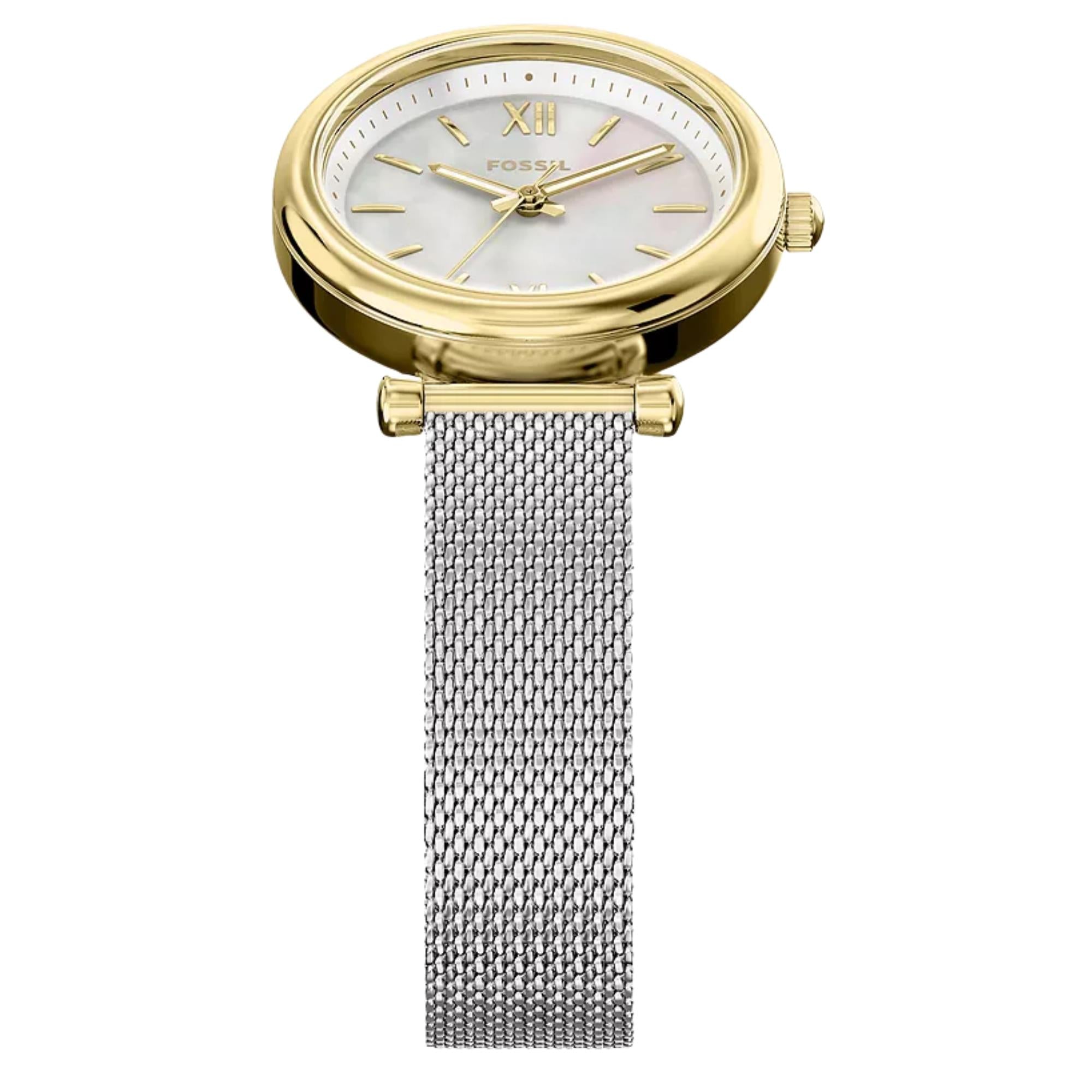 Fossil Carlie 28mm Mother of Pearl Dial Steel Ladies Quartz Watch ES5463