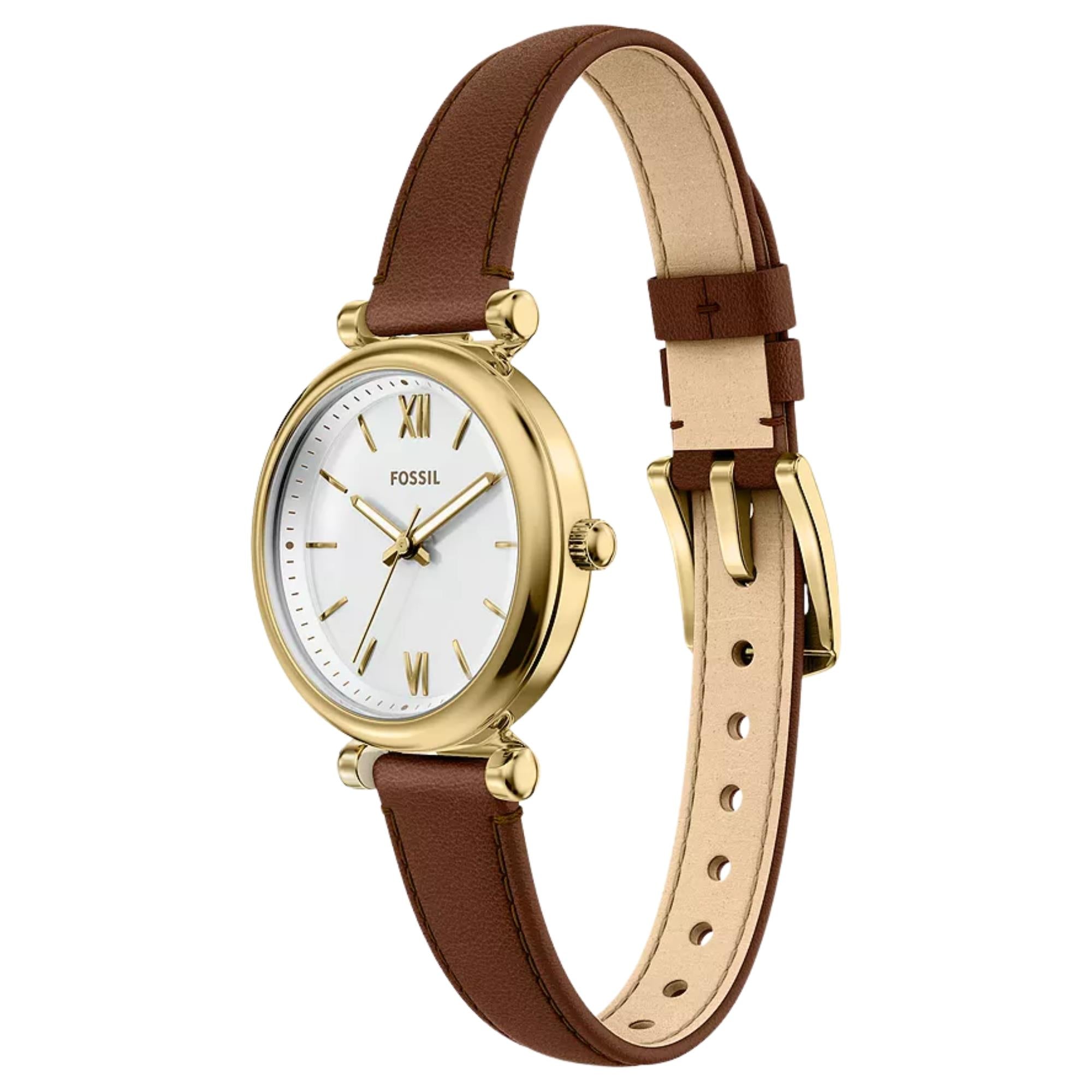 Fossil Carlie 28mm White Dial Leather Ladies Quartz Watch ES5464