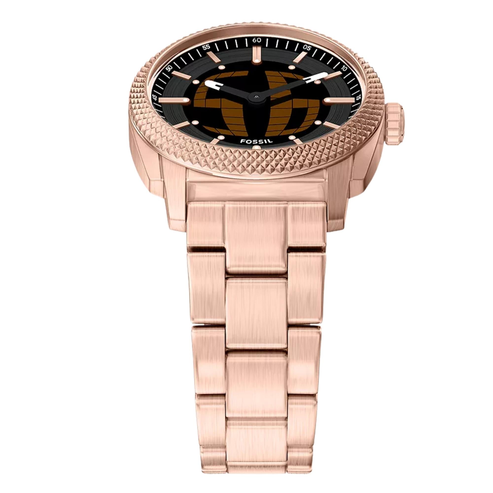 FOSSIL スクエア型腕時計 ピンクゴールド/シルバー　稼働品です Fossil Machine 41mm Black Dial Steel Mens Digi-Analogue Watch FS6158