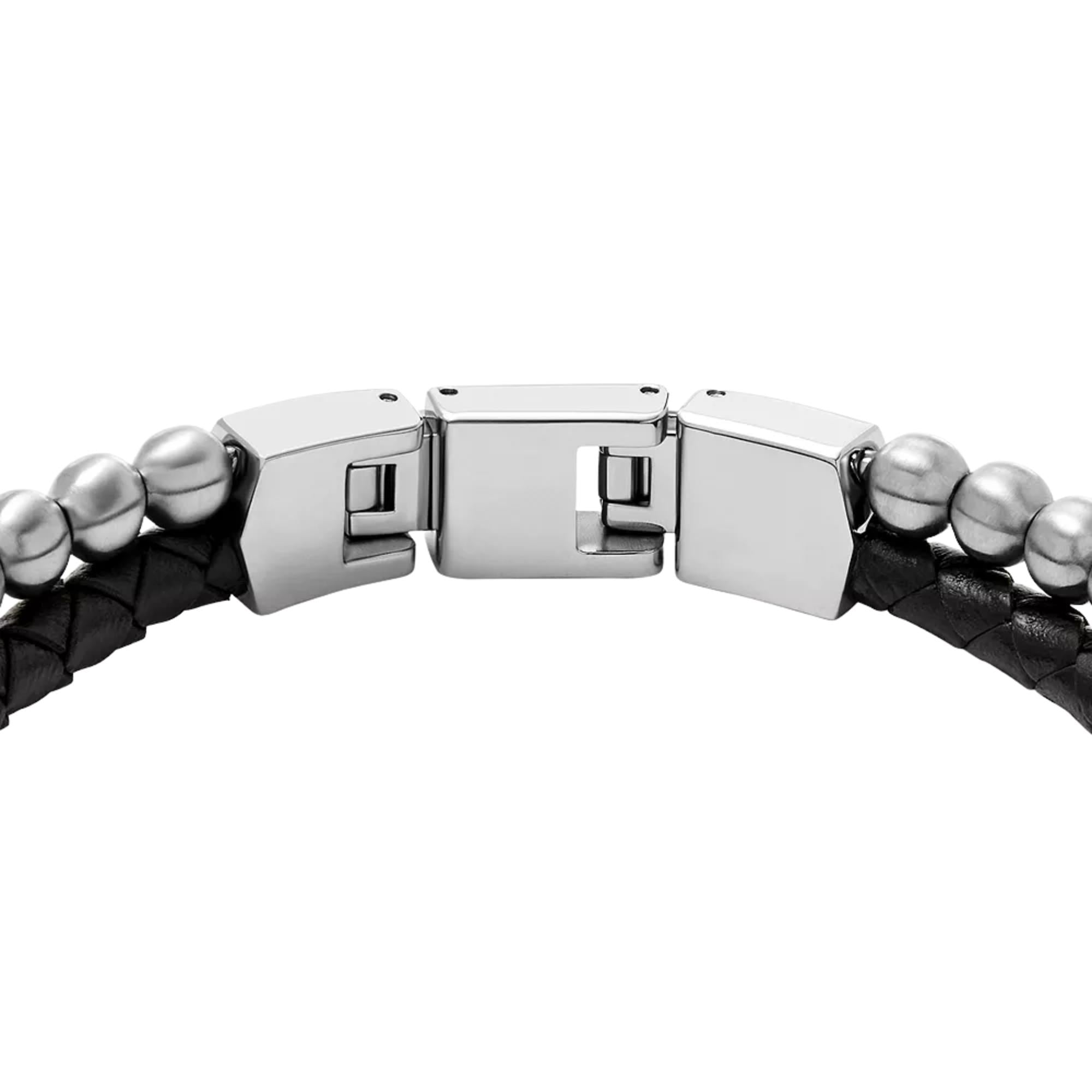 Fossil Townsman Beads Black Leather Multi-Strand Men's Bracelet JF04855040