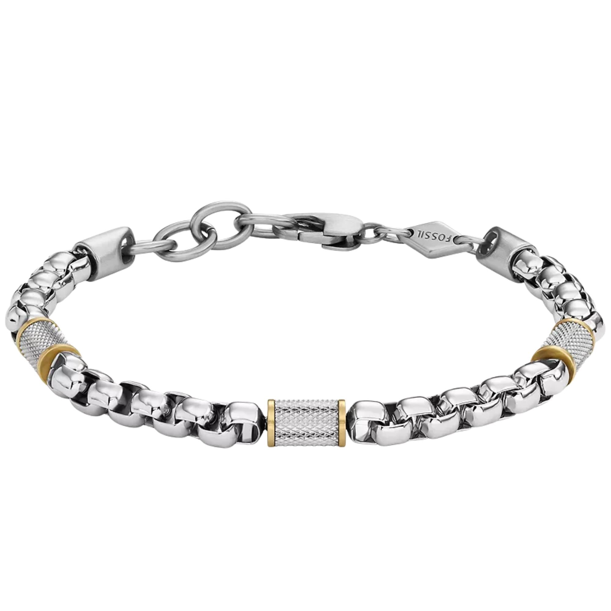 Fossil Machine Knurled Texture Two-Tone Stainless Steel Chain Men's Bracelet JF04138998