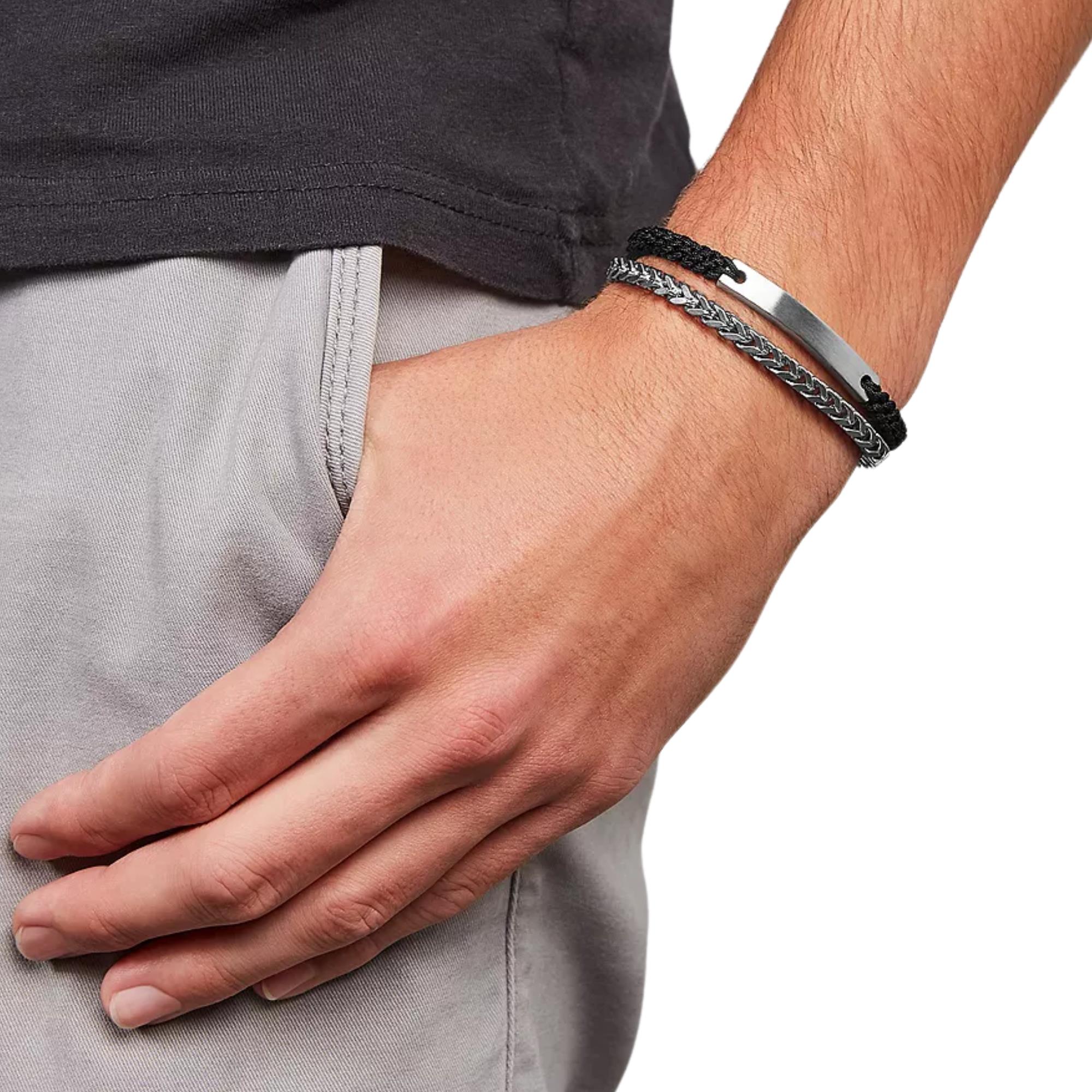 Fossil Ellis Black Nylon and Stainless Steel Double-Strand Men's Bracelet JF03325040