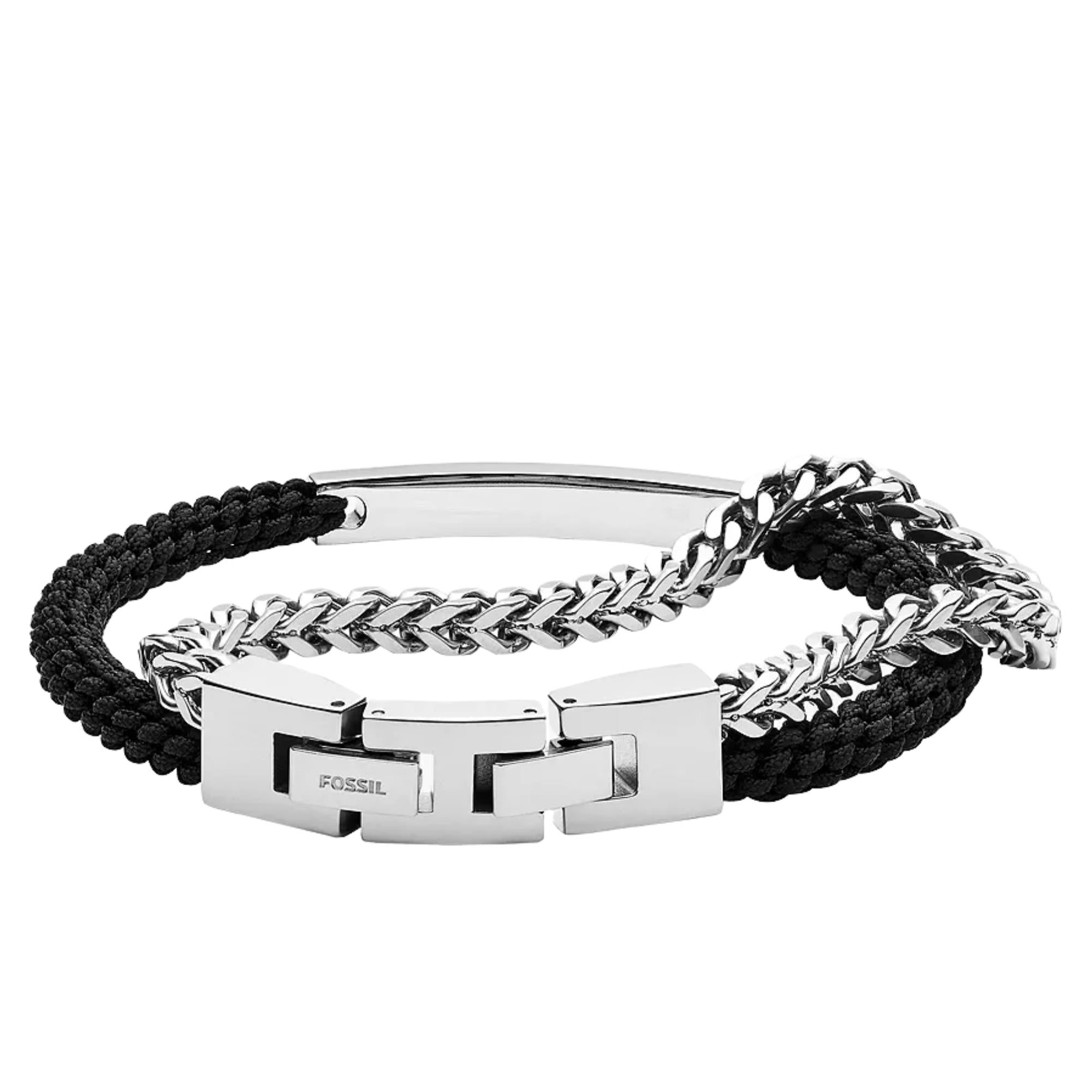 Fossil Ellis Black Nylon and Stainless Steel Double-Strand Men's Bracelet JF03325040